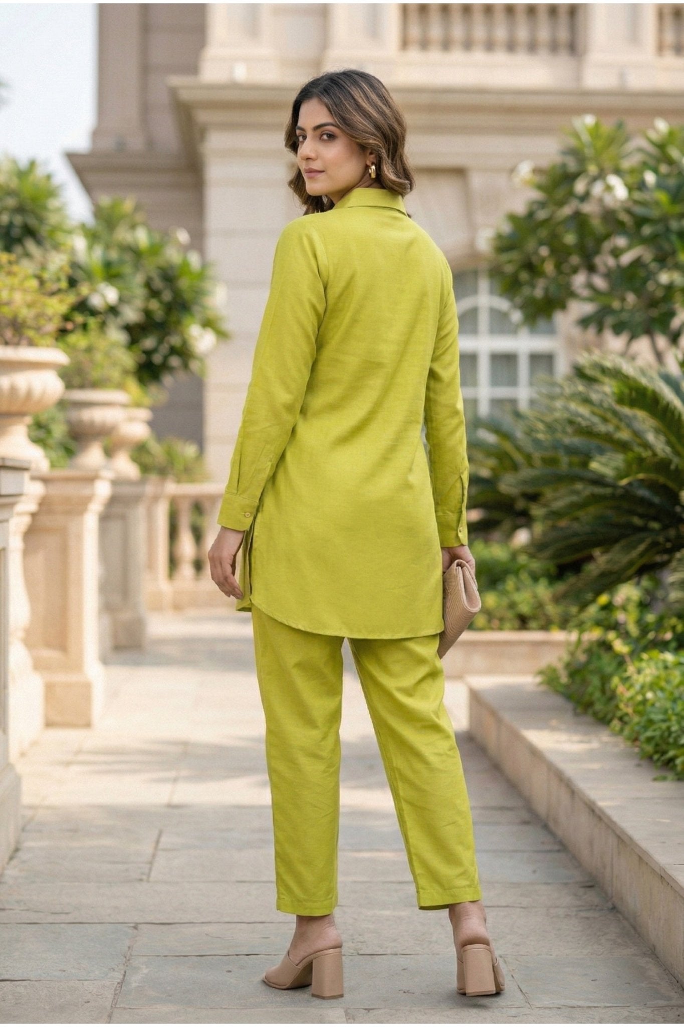 Yellow Cotton Co-ord Set with Collar Embroidery - Freyaa USA & Canada