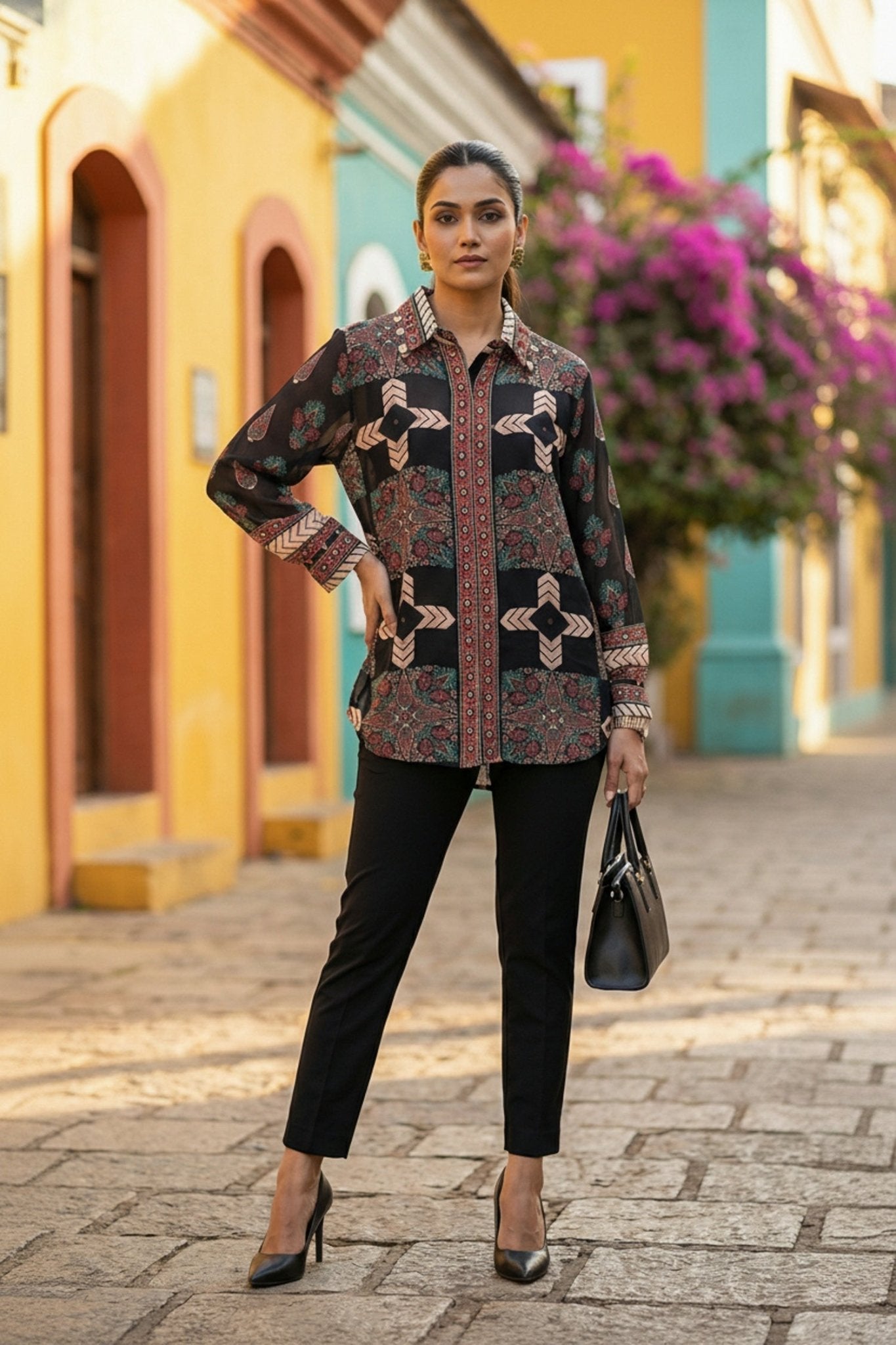 Chic Black Printed Fashion Top - Freyaa USA & Canada
