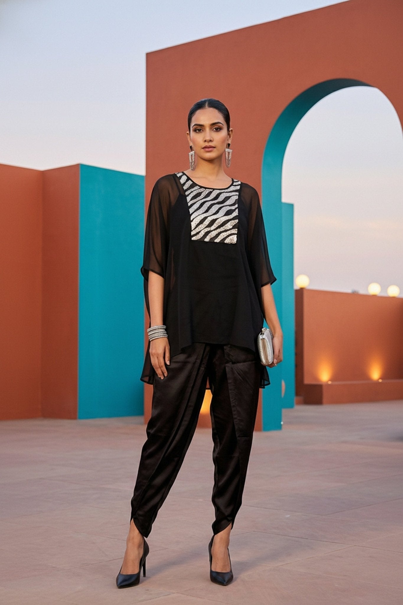 Black Elegance Embroidered Dhoti Cord Set - Freyaa USA & Canada
