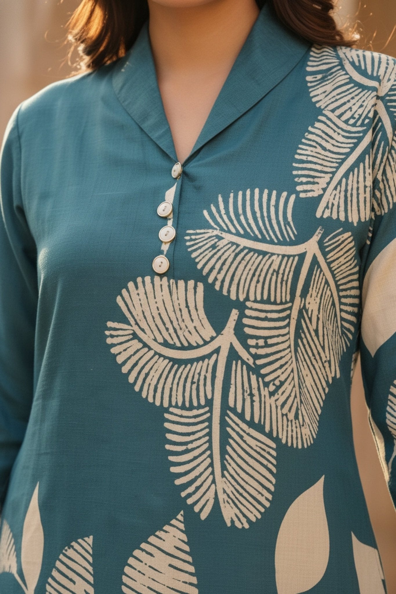 Abstract Leaf Motif Rama Top - Freyaa USA & Canada