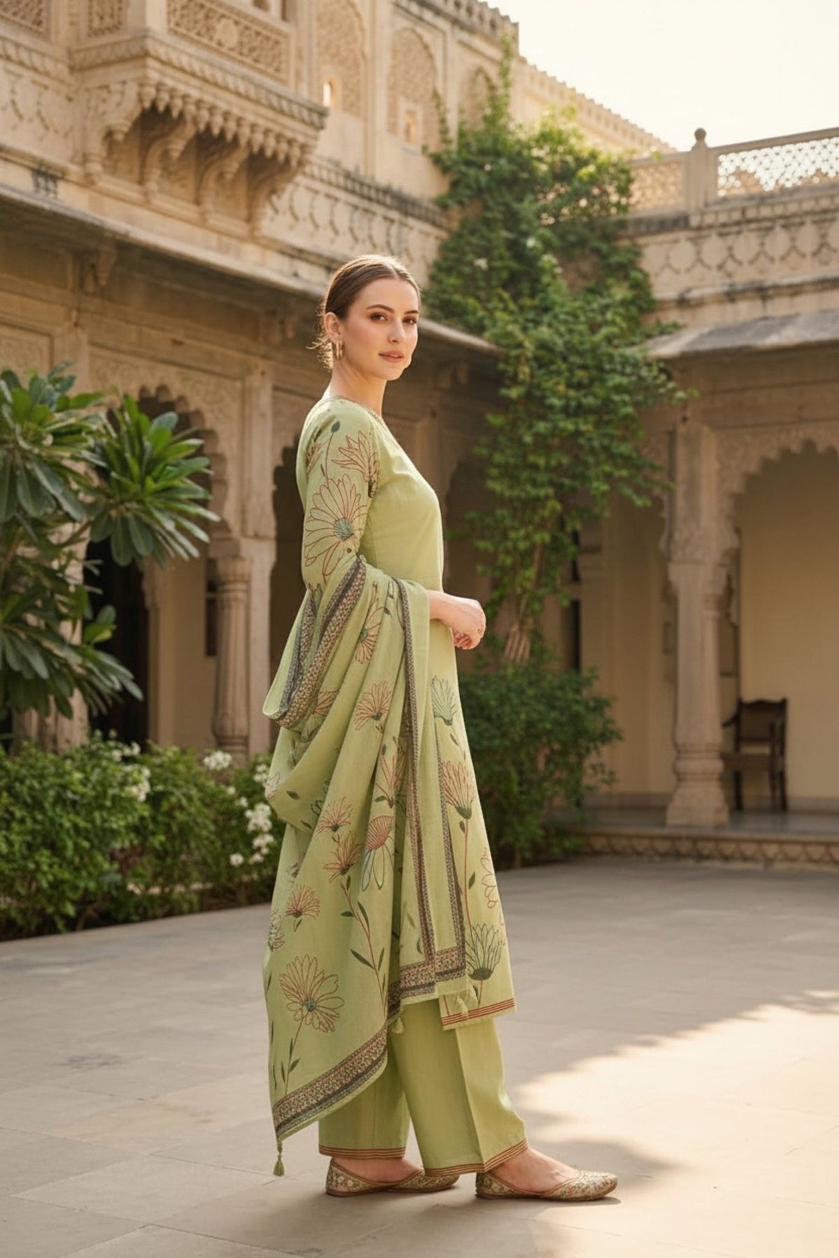 Mint Cotton Floral Three-Piece Set for a Fresh Summer Look - Freyaa USA & Canada