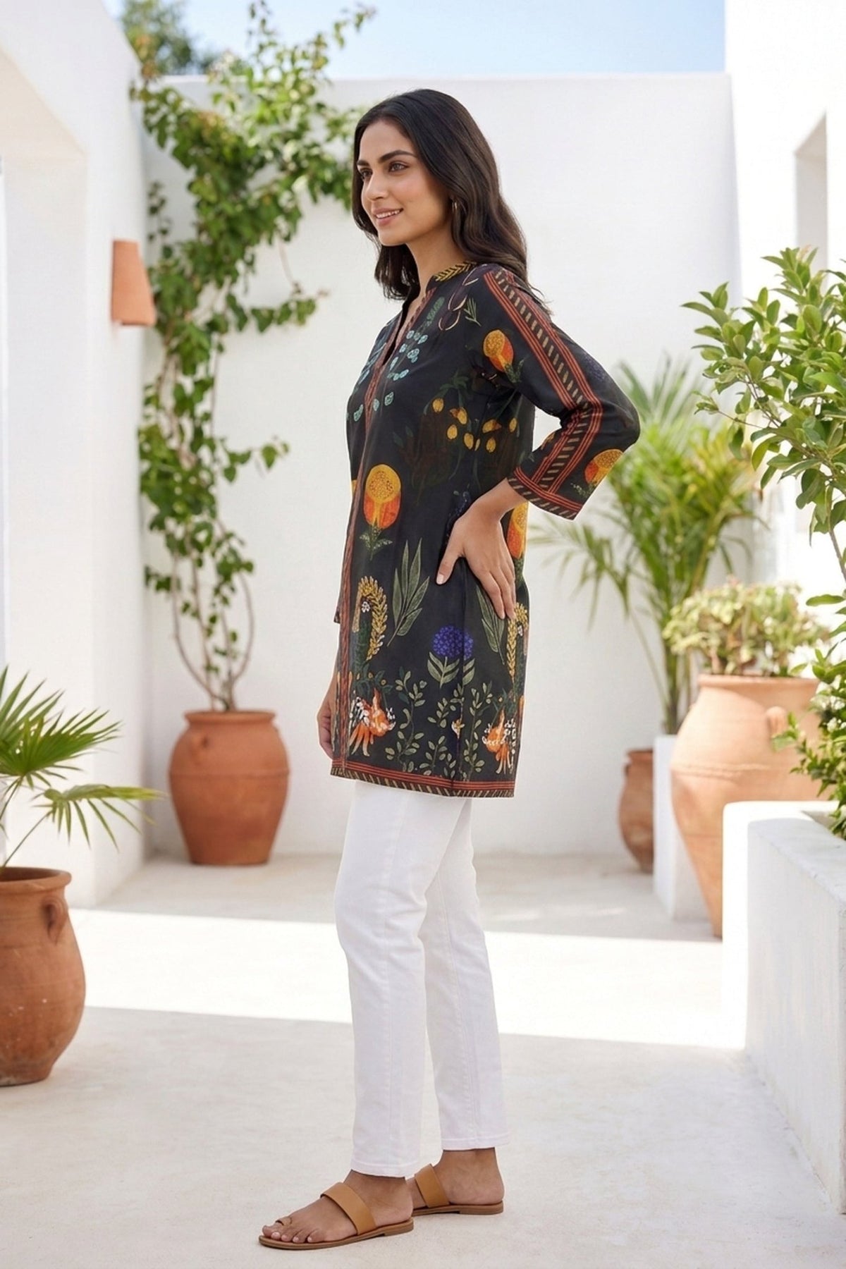 Black Vibrant Botanical Printed Dress - Freyaa USA & Canada