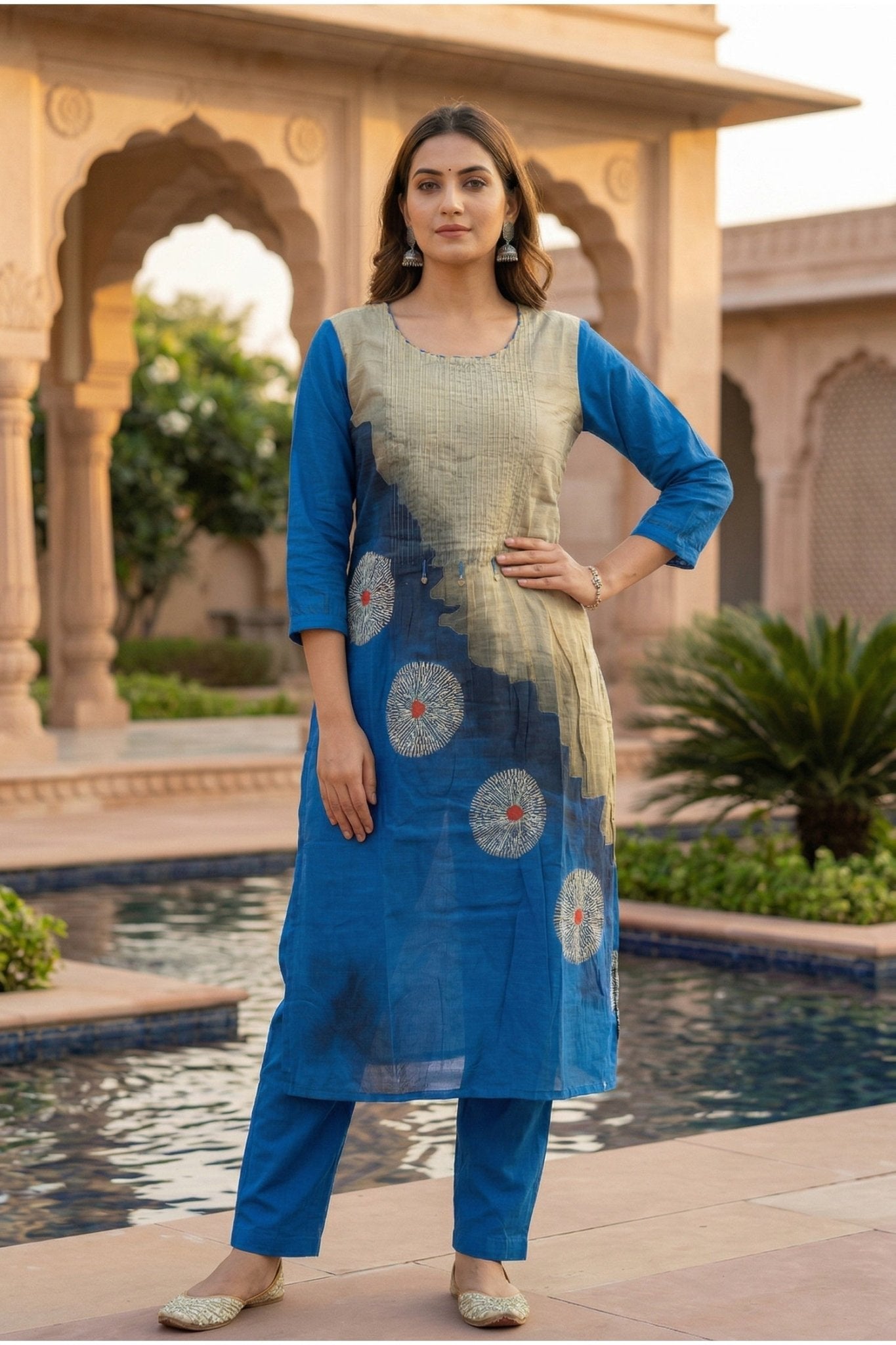 Blue Co-ord Set with Artistic Printed Pattern - Freyaa USA & Canada