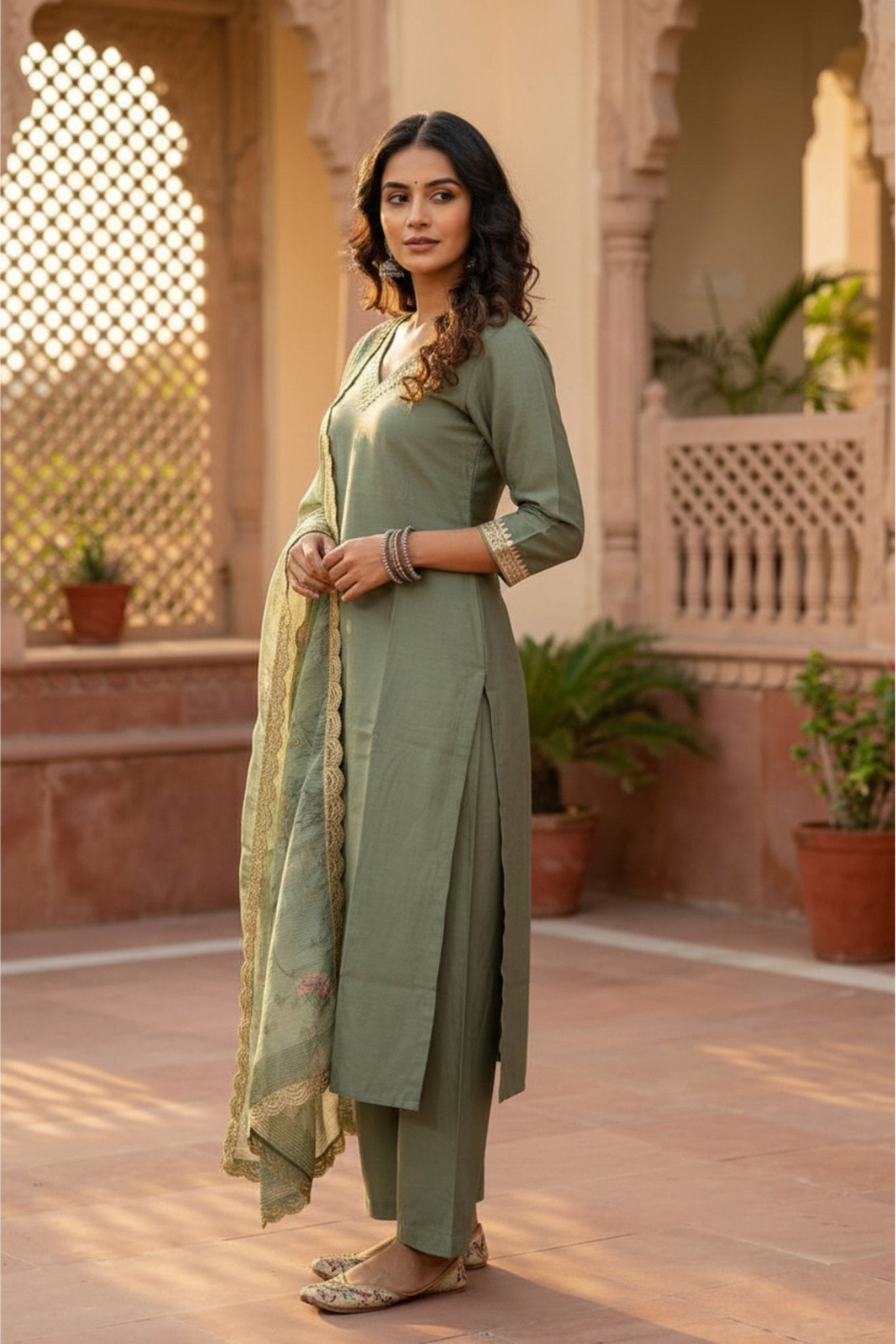 Sea Green Serenity Straight-Cut Three Piece Suit Set - Freyaa USA & Canada
