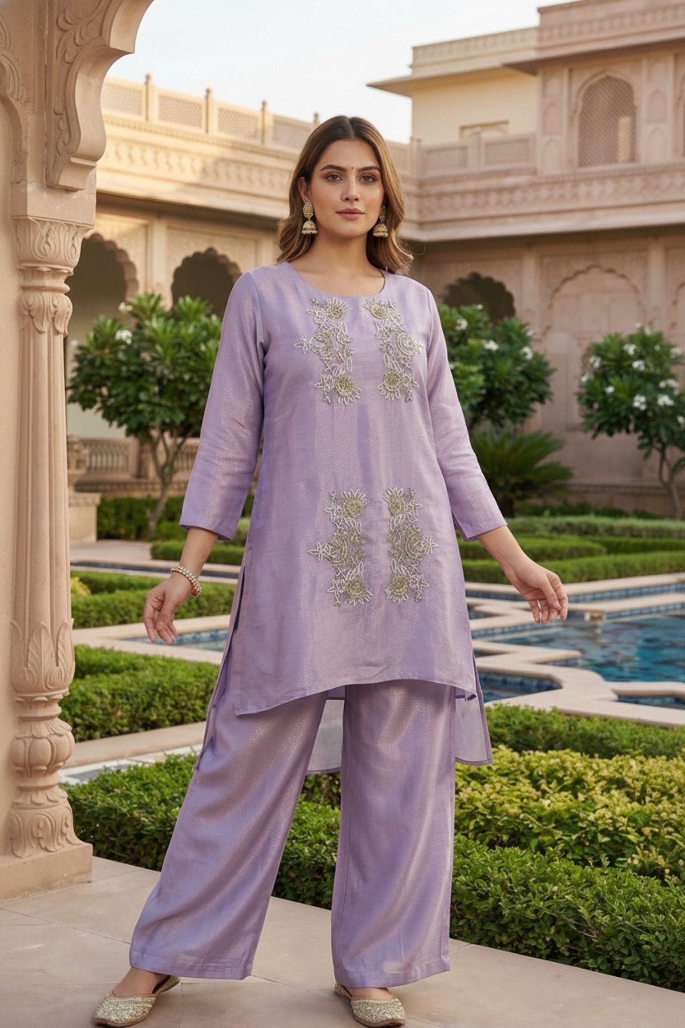 Lilac Yoke Embroidered Cordset - Freyaa USA & Canada