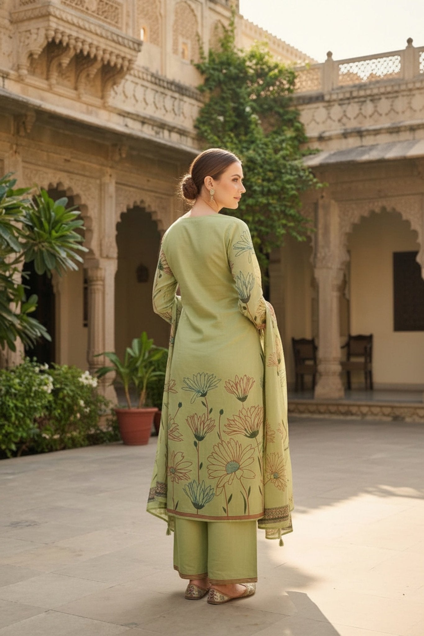 Mint Cotton Floral Three-Piece Set for a Fresh Summer Look - Freyaa USA & Canada