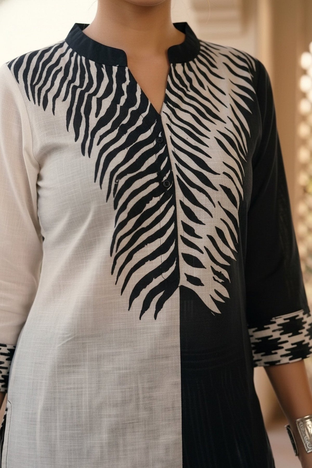 Black Cotton Co-ord Set with Contemporary Printed Design - Freyaa USA & Canada