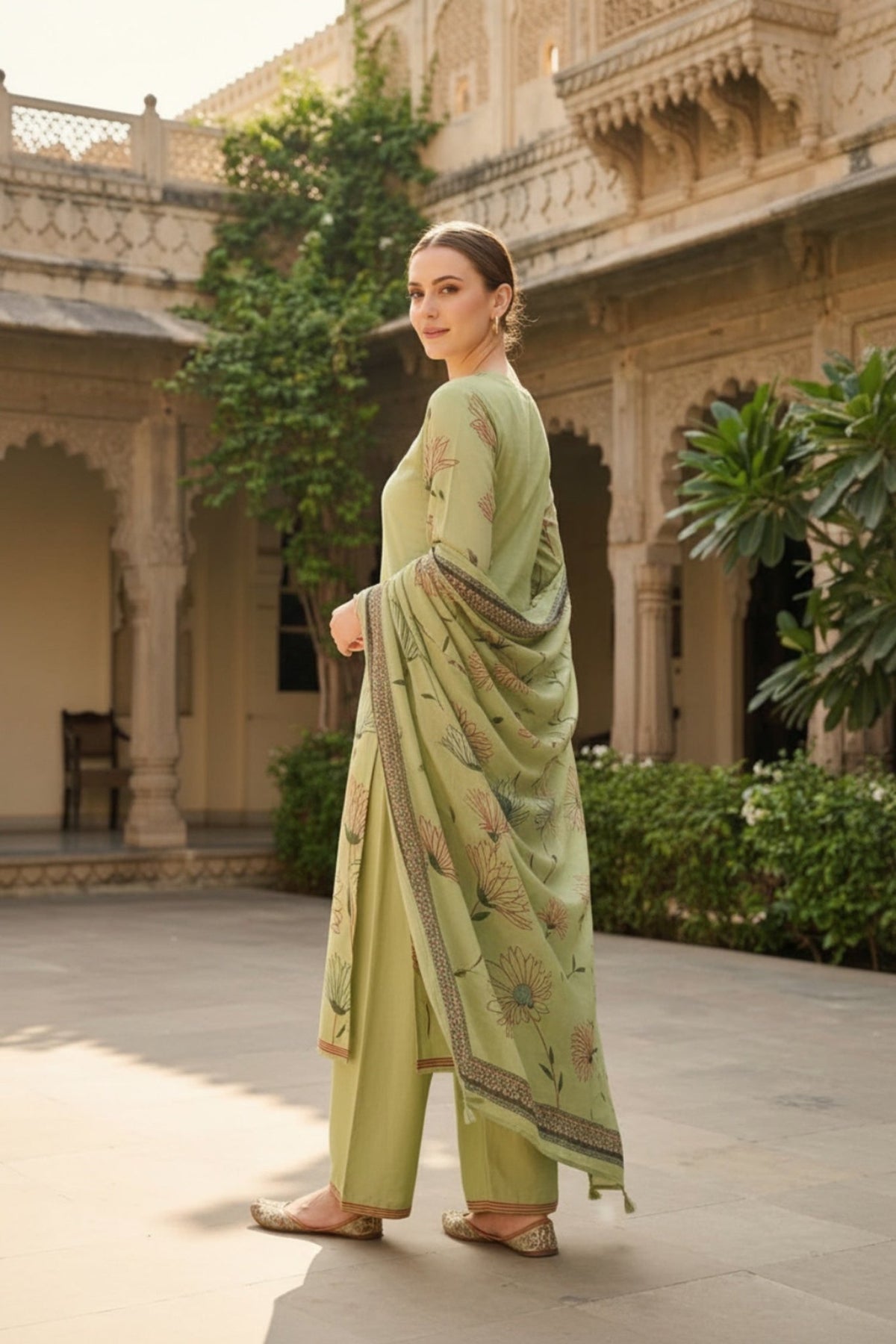Mint Cotton Floral Three-Piece Set for a Fresh Summer Look - Freyaa USA & Canada
