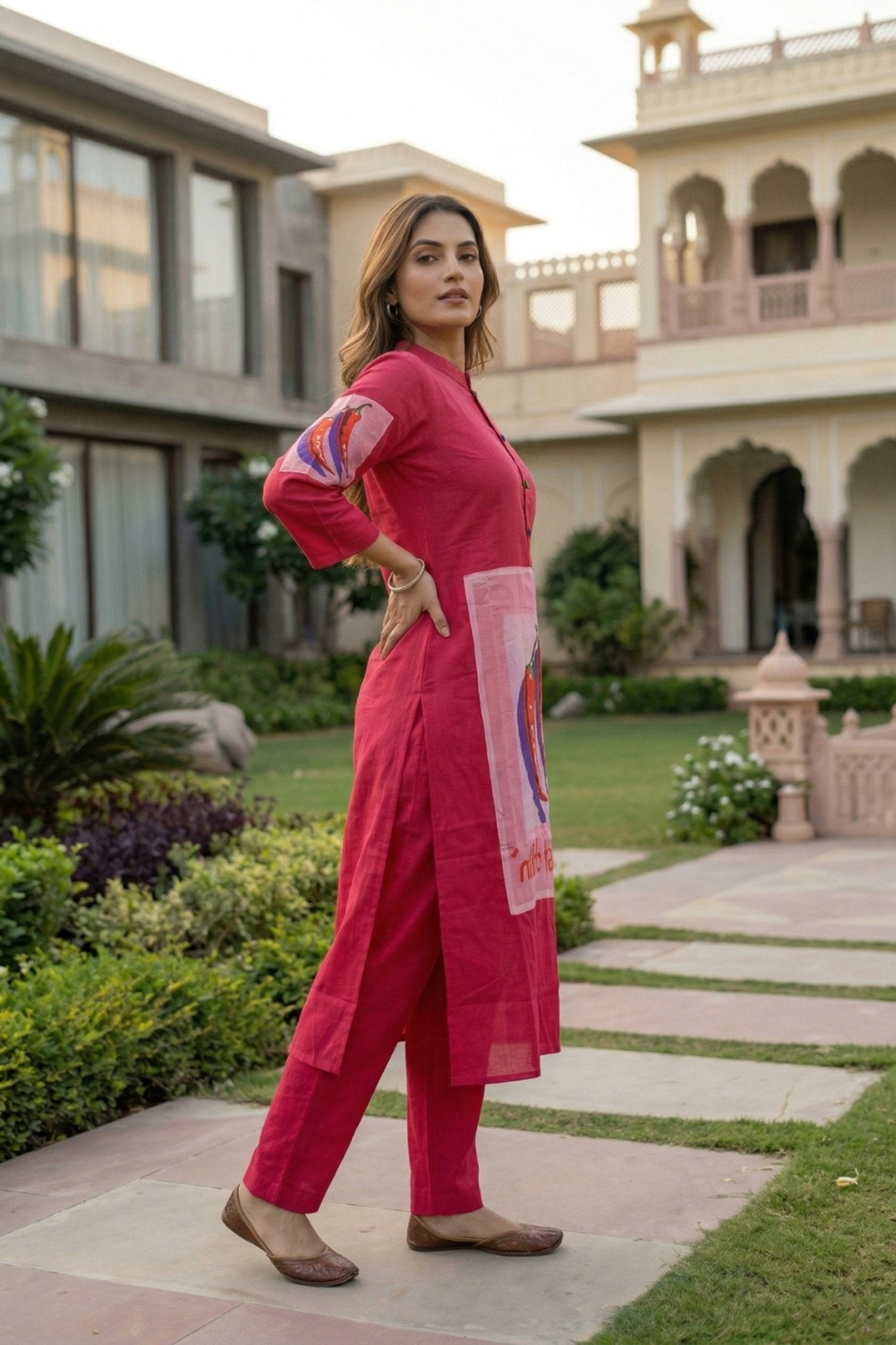 Pink Cotton Co-ord Set with Graphic Print - Freyaa USA & Canada