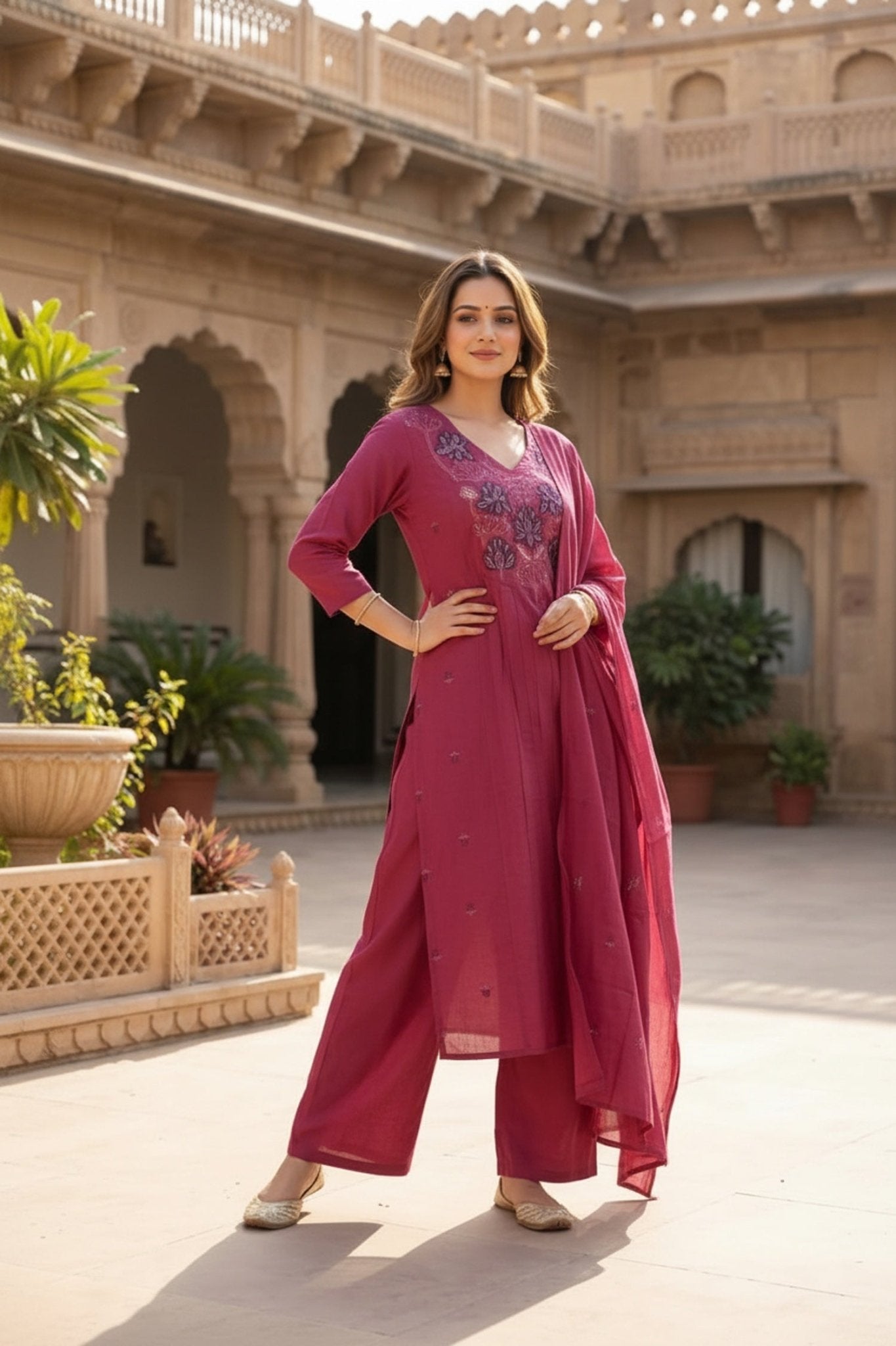 Classic Wine Cotton Three-Piece Set - Freyaa USA & Canada