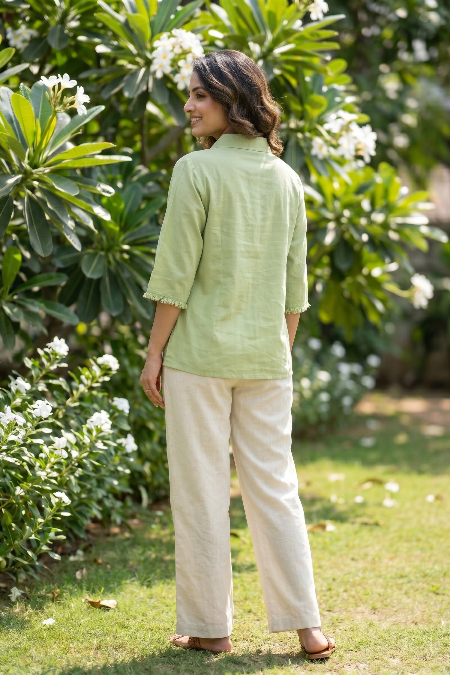 Oversized Fit Cotton Shirt in Moss Green