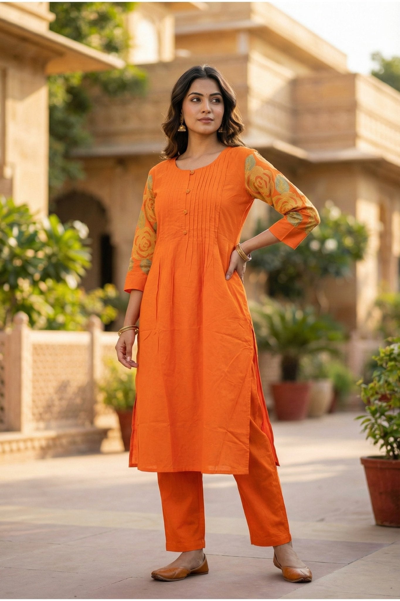 Modern Orange Cotton Style Co-ord Set - Freyaa USA & Canada