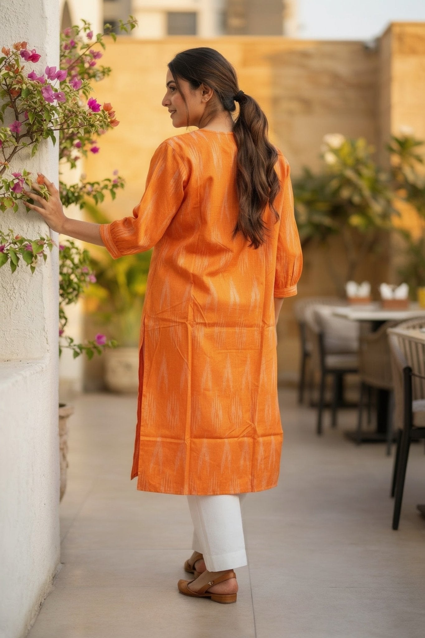 Orange Radiance Printed Cotton Long Kurti - Freyaa USA & Canada