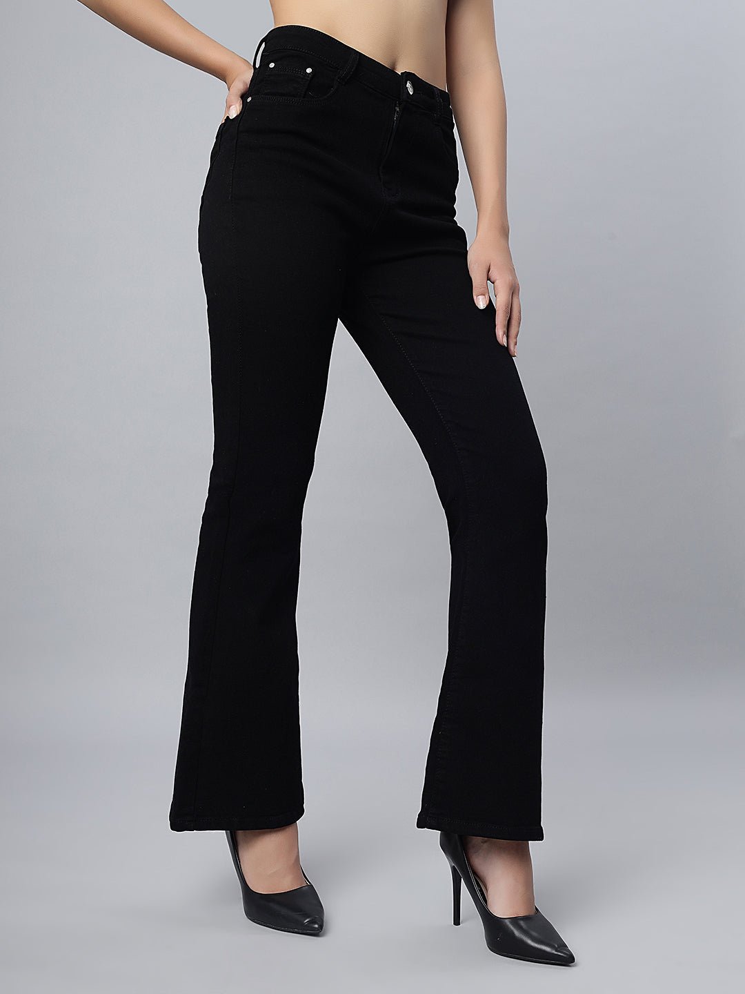 Black High-Rise Bootcut Jeans - Freyaa USA & Canada