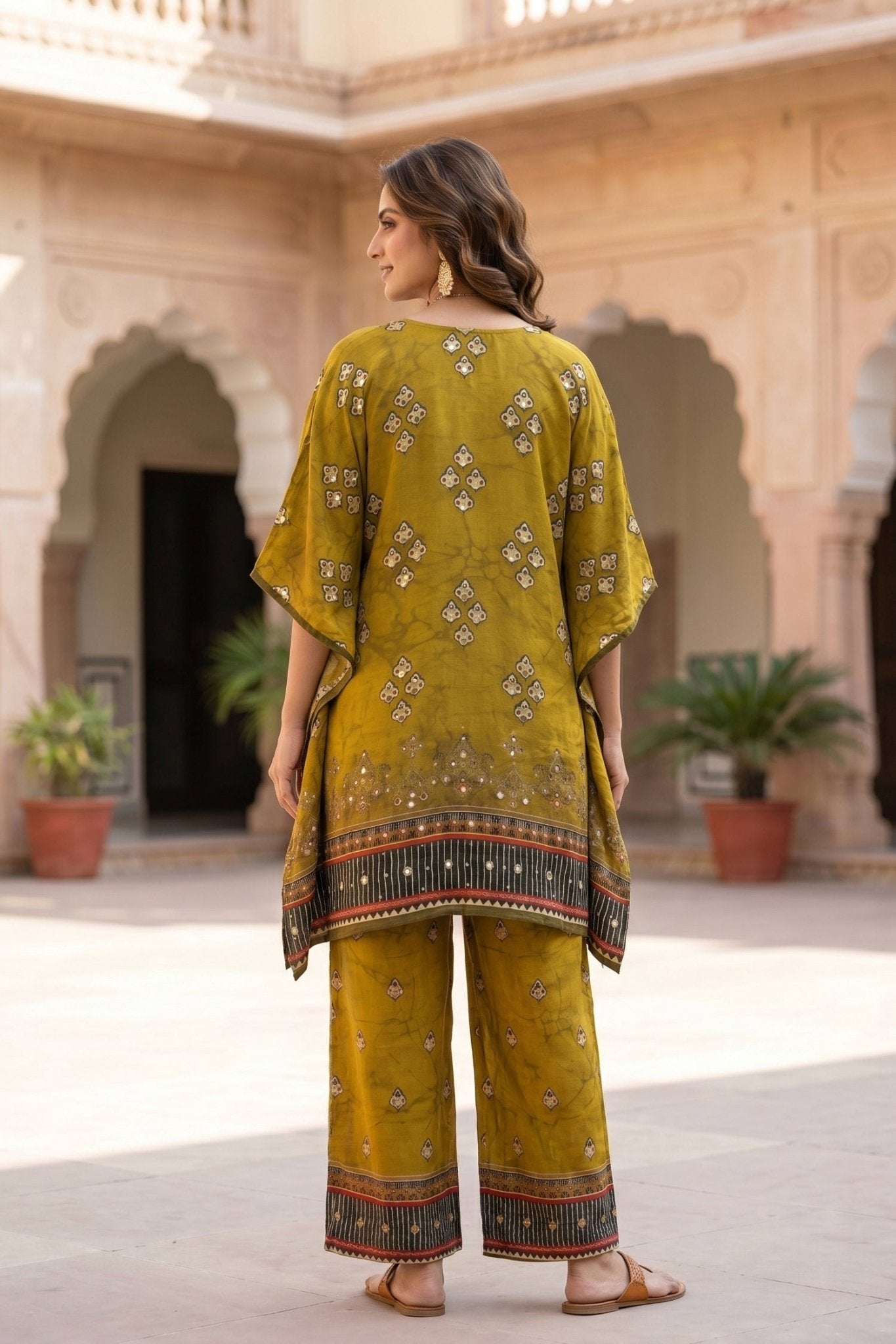 Rich Yellow Kaftan Cord Set in Chinon Silk - Freyaa USA & Canada