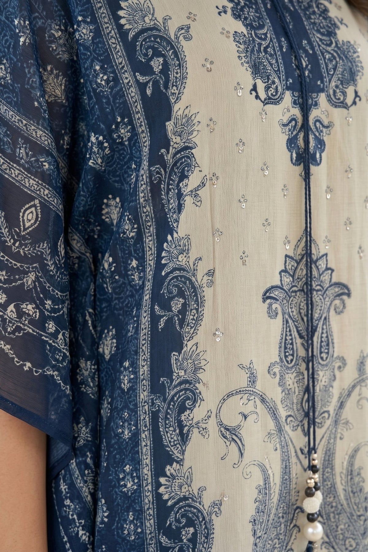 Midnight Blue Chinon Silk Long Kaftan Dress - Freyaa USA & Canada