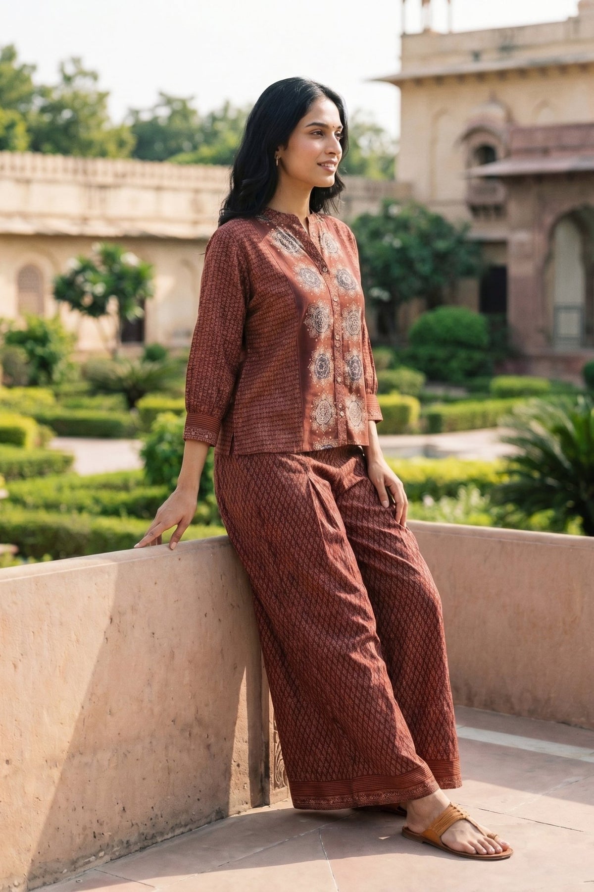 Maroon Abstract Print Co-ord Set - Freyaa USA & Canada