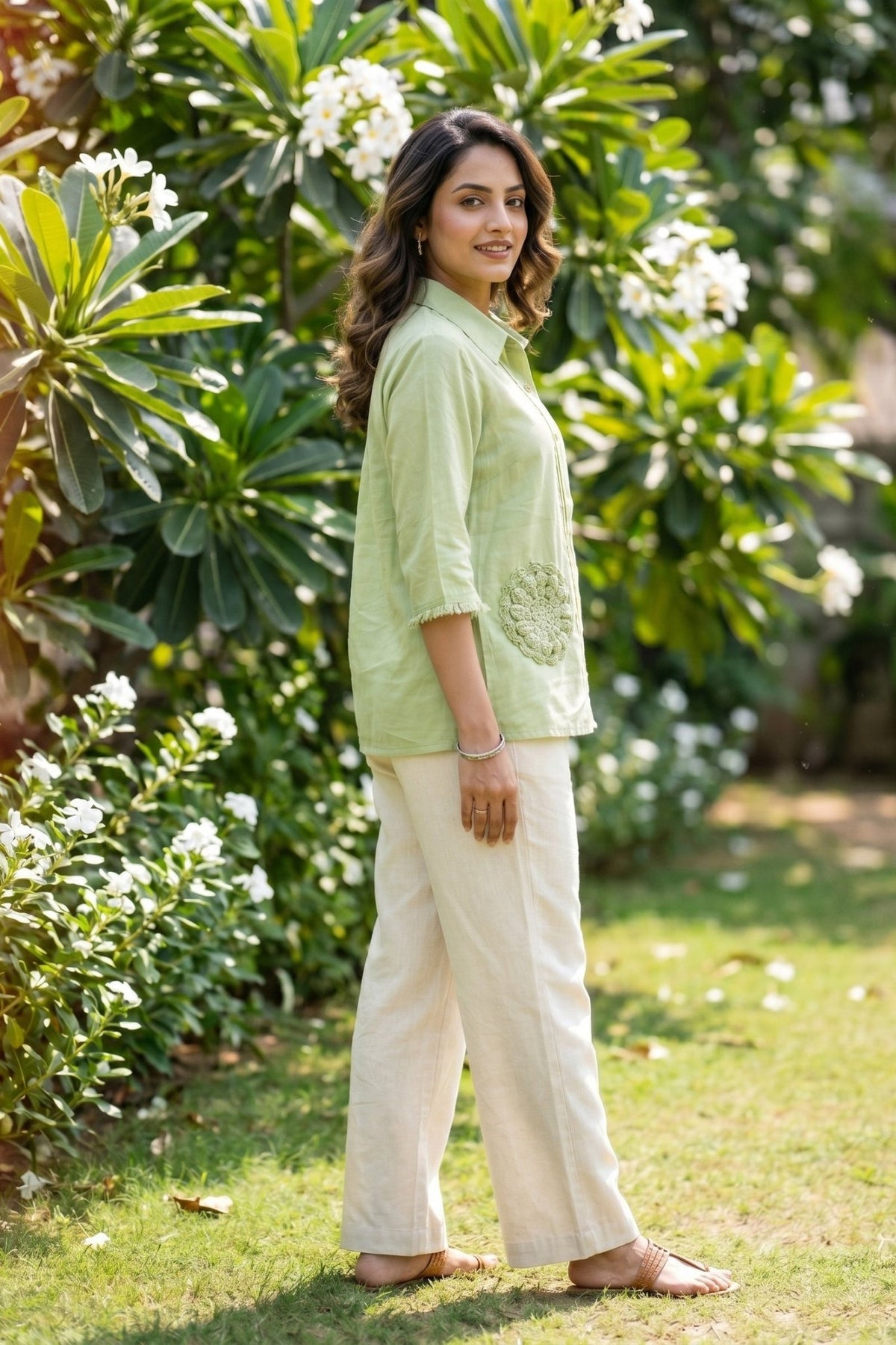 Oversized Fit Cotton Shirt in Moss Green - Freyaa USA & Canada