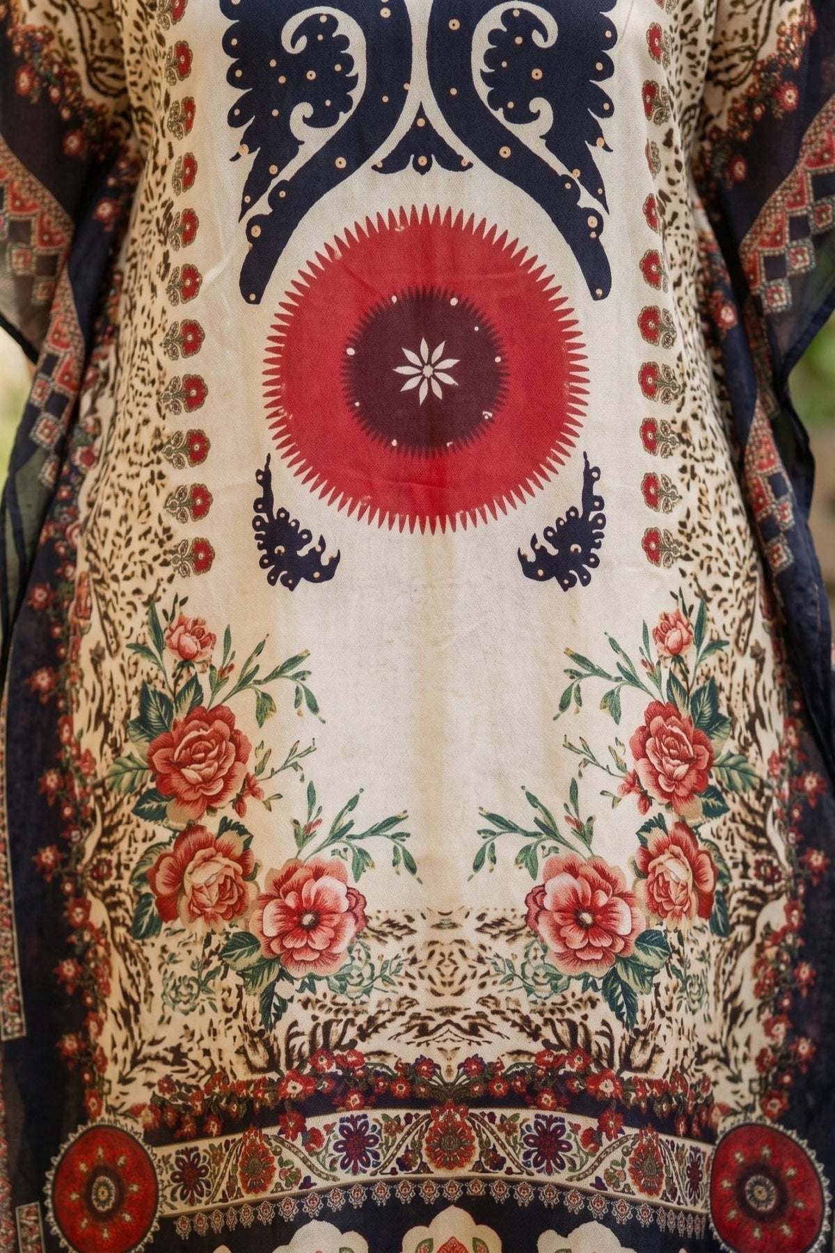Ethnic Floral Print Long Kaftan Dress - Freyaa USA & Canada
