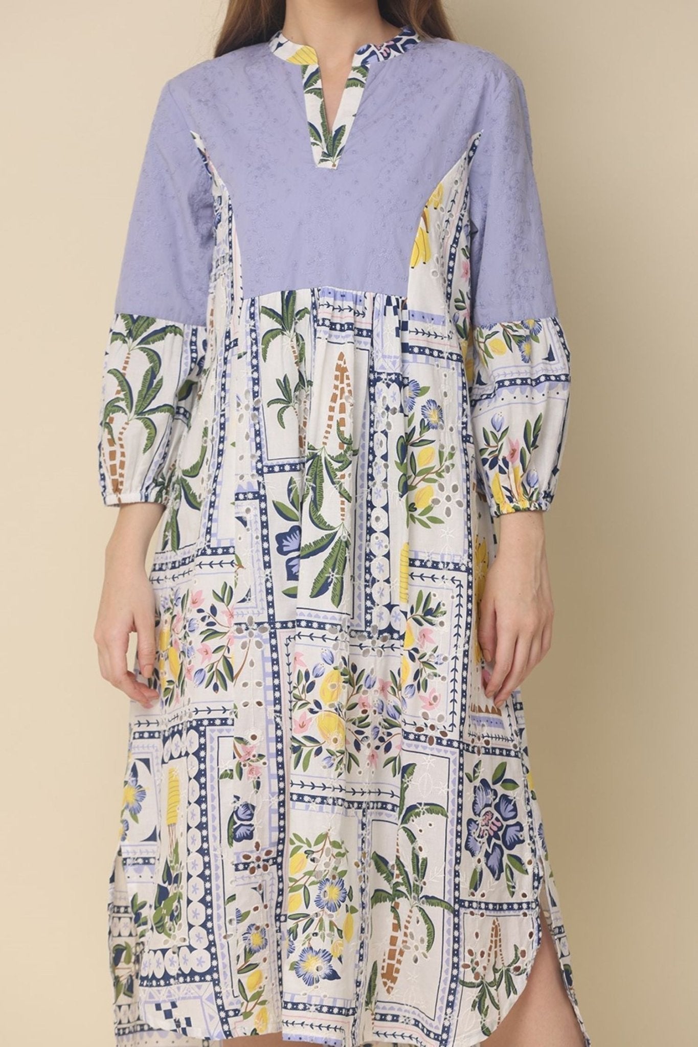 off-white cotton dress with printed designs - Freyaa USA & Canada