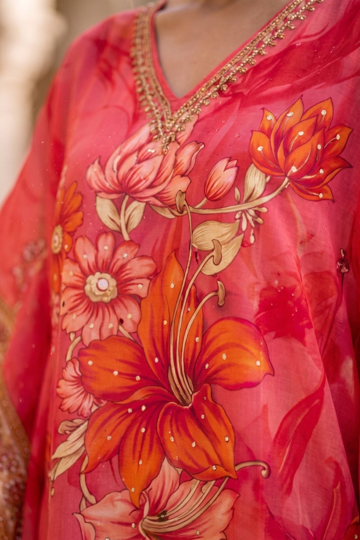 Freyaa Pink Floral Printed Short Kaftan for Women - Freyaa USA & Canada