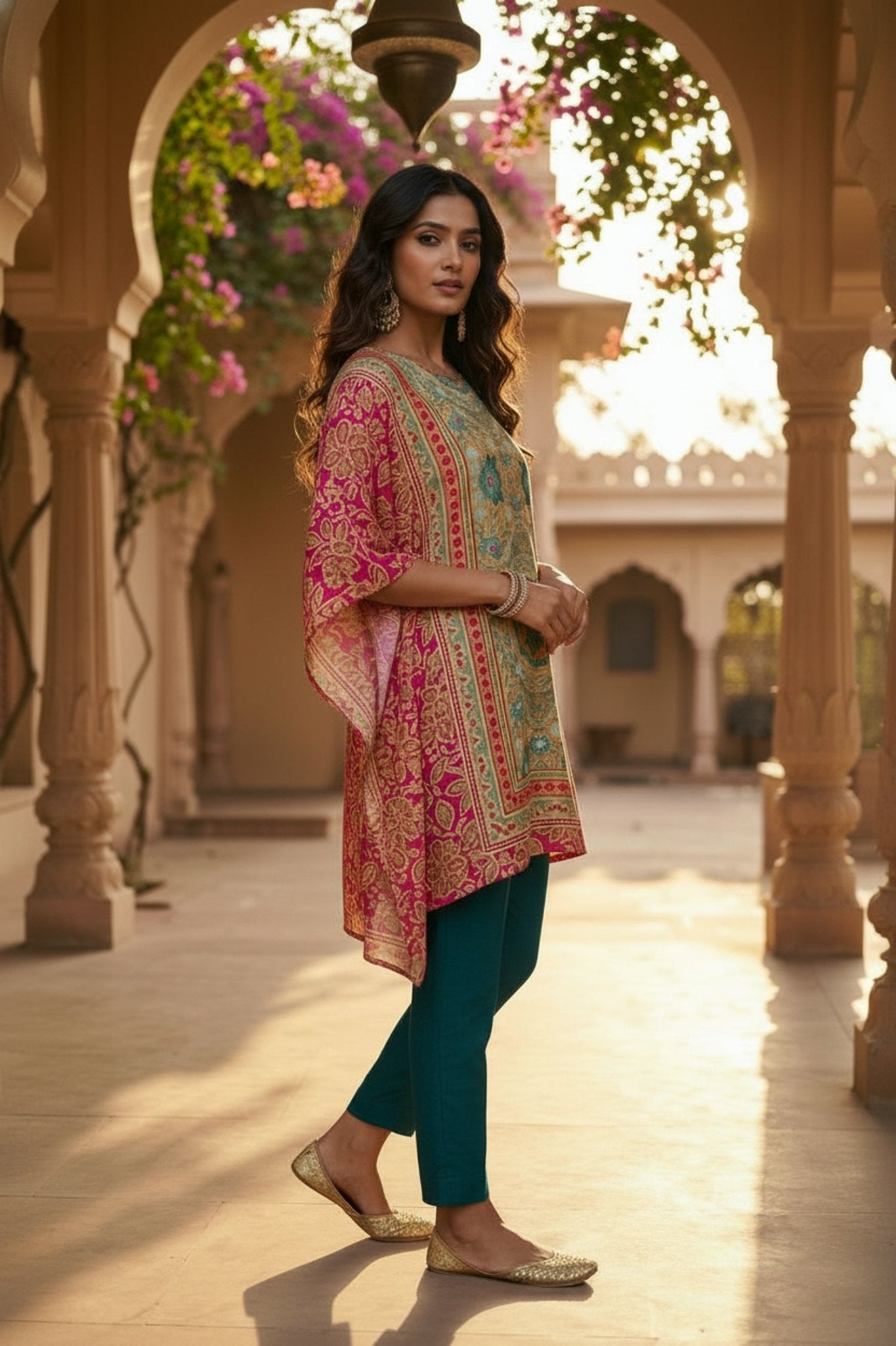 Rani Short Kaftan with Digital Design - Freyaa USA & Canada