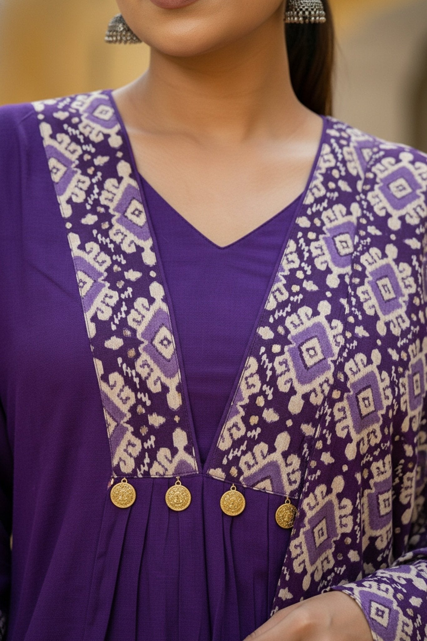 Purple Cotton Three Piece Suit Set - Freyaa USA & Canada