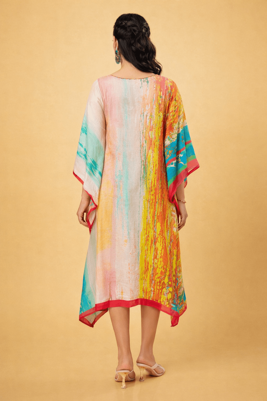 Freyaa Vibrant Multicolor Long Kaftan with Modern Flair - Freyaa USA & Canada