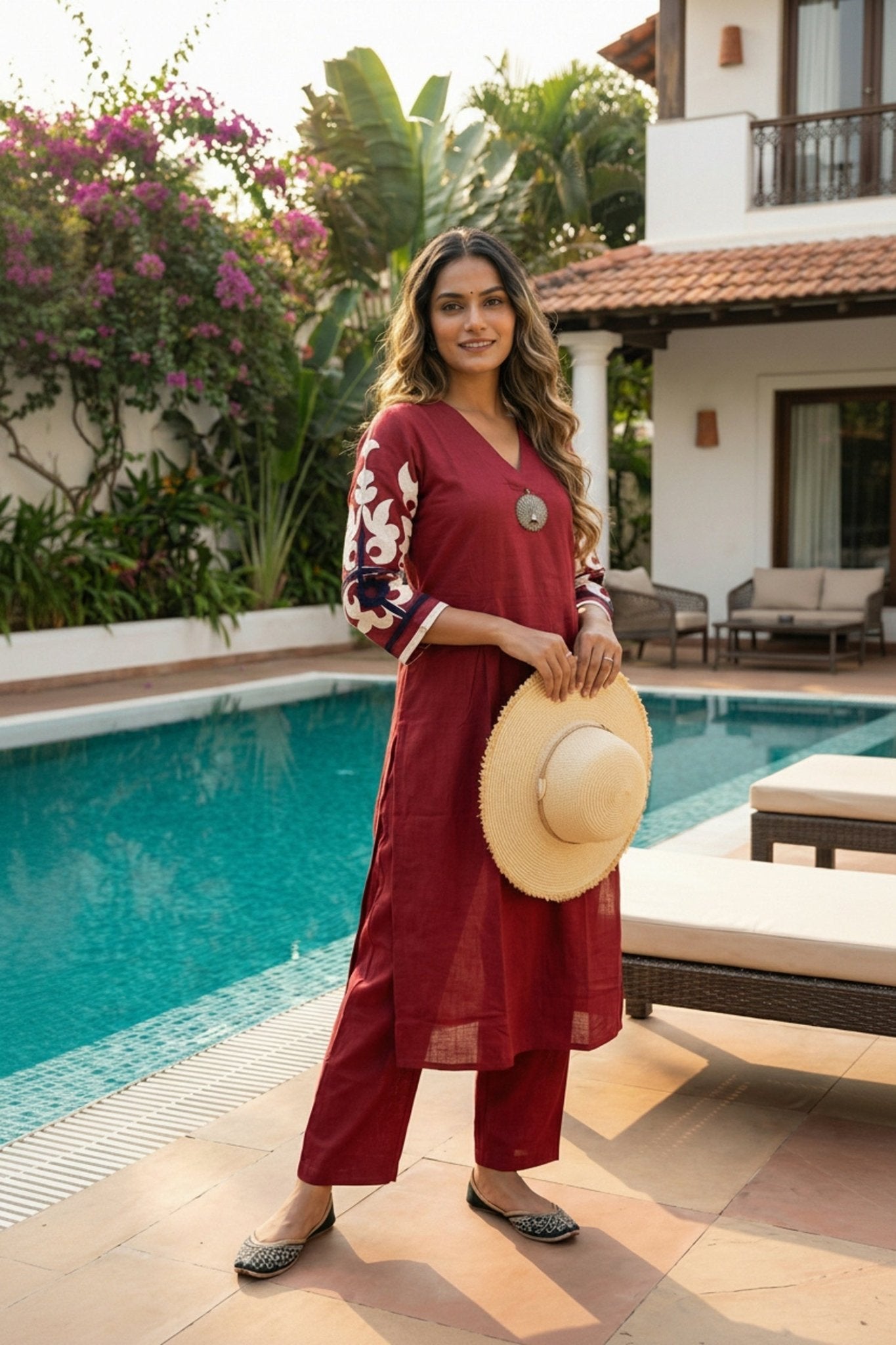 Red Cotton Straight-Cut Co-ord - Freyaa USA & Canada