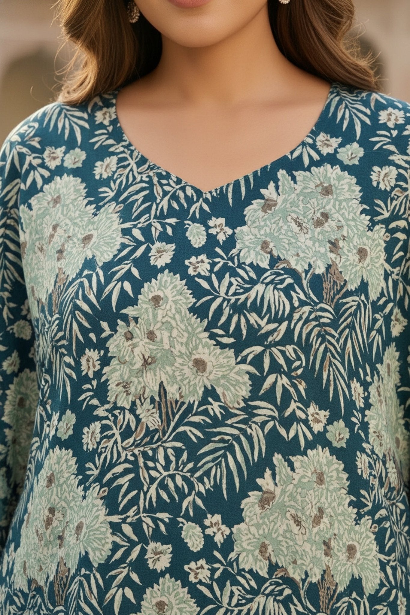 Blue Printed Viscose Short Kaftan - Freyaa USA & Canada