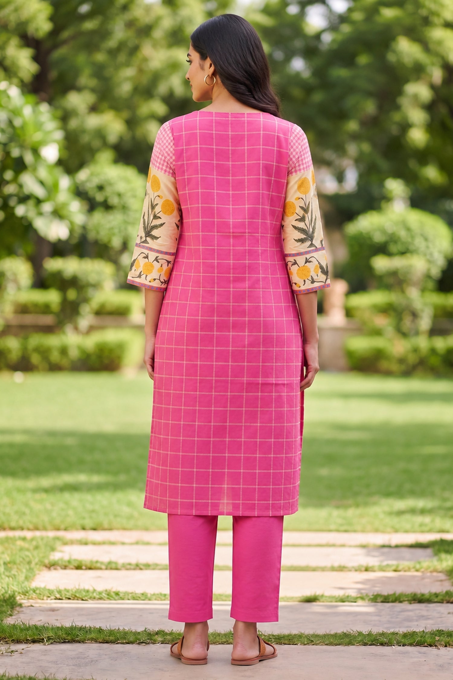 Pink Check & Floral Print CordSet