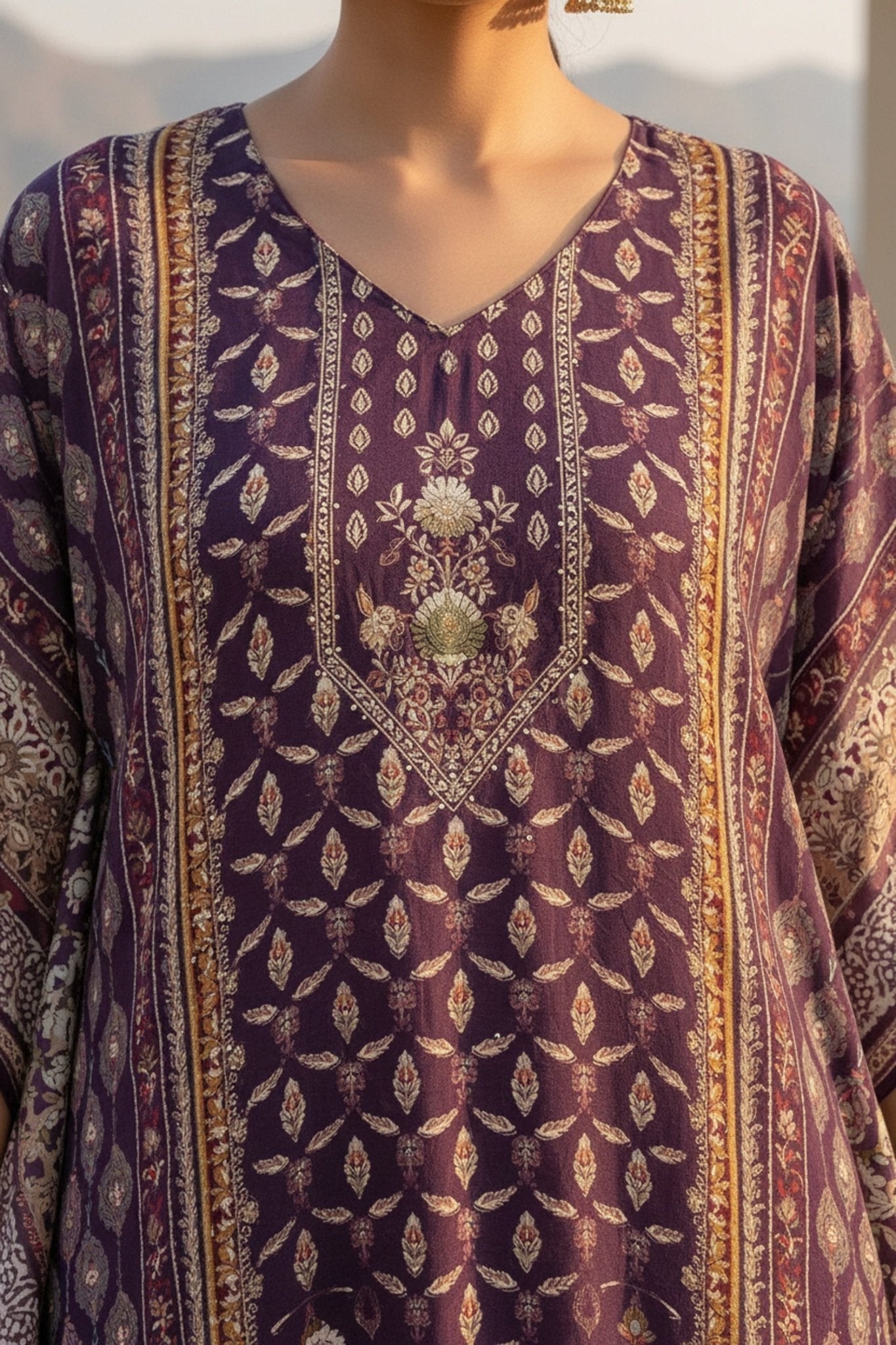 Purple Viscose Long Kaftan - Freyaa USA & Canada