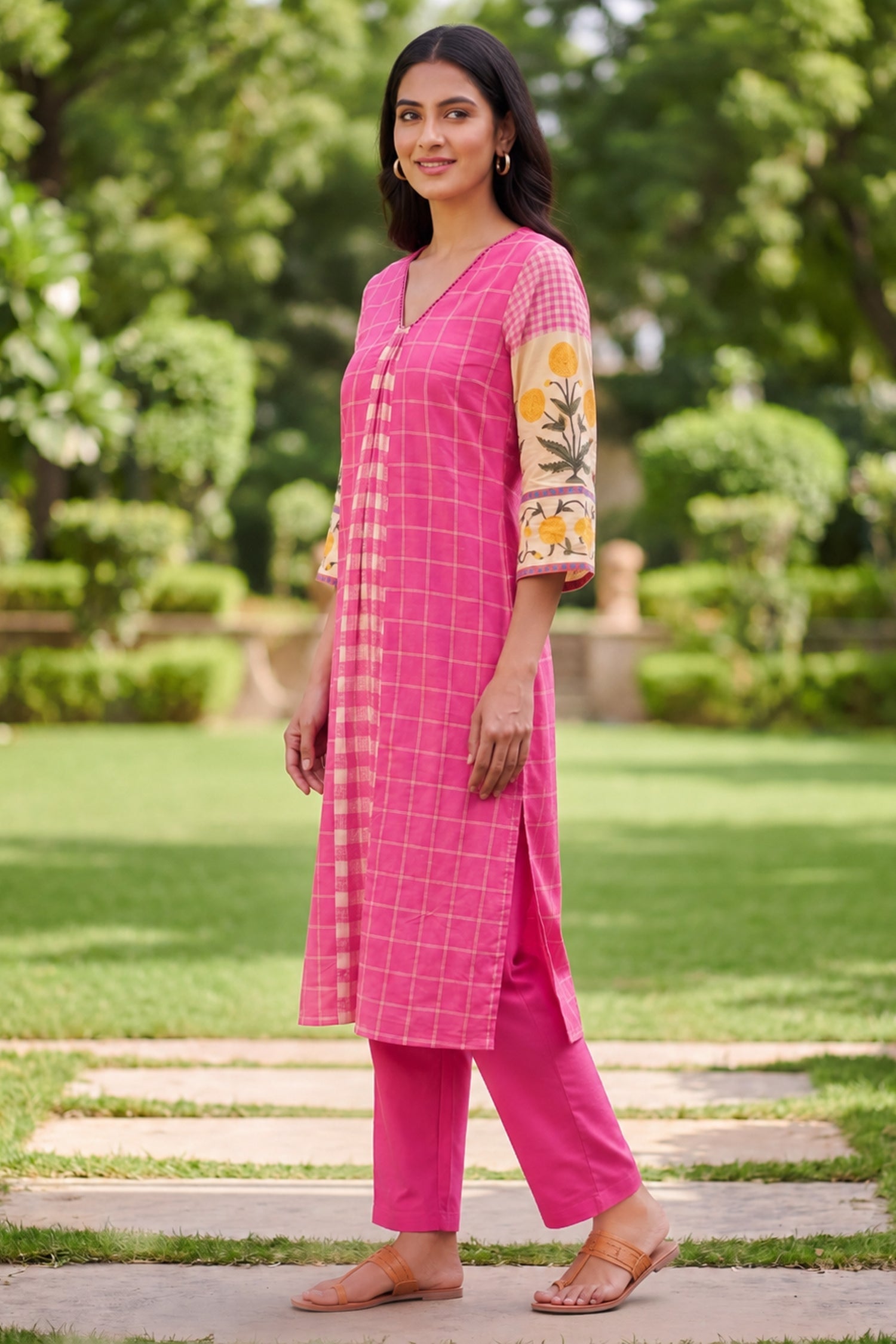 Pink Check & Floral Print CordSet