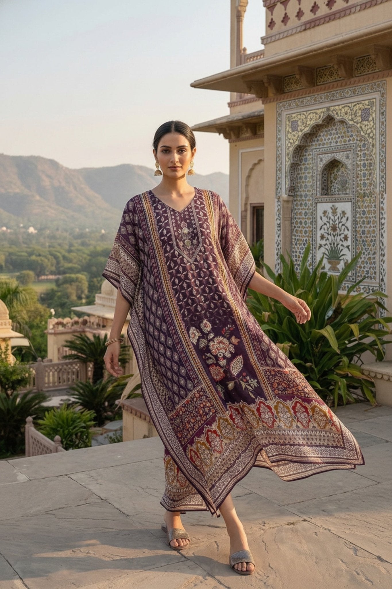 Purple Viscose Long Kaftan - Freyaa USA & Canada