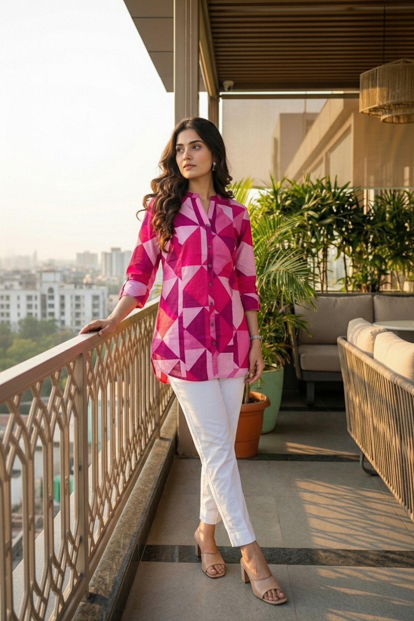 Pink Cotton Short Kurti Top - Freyaa USA & Canada