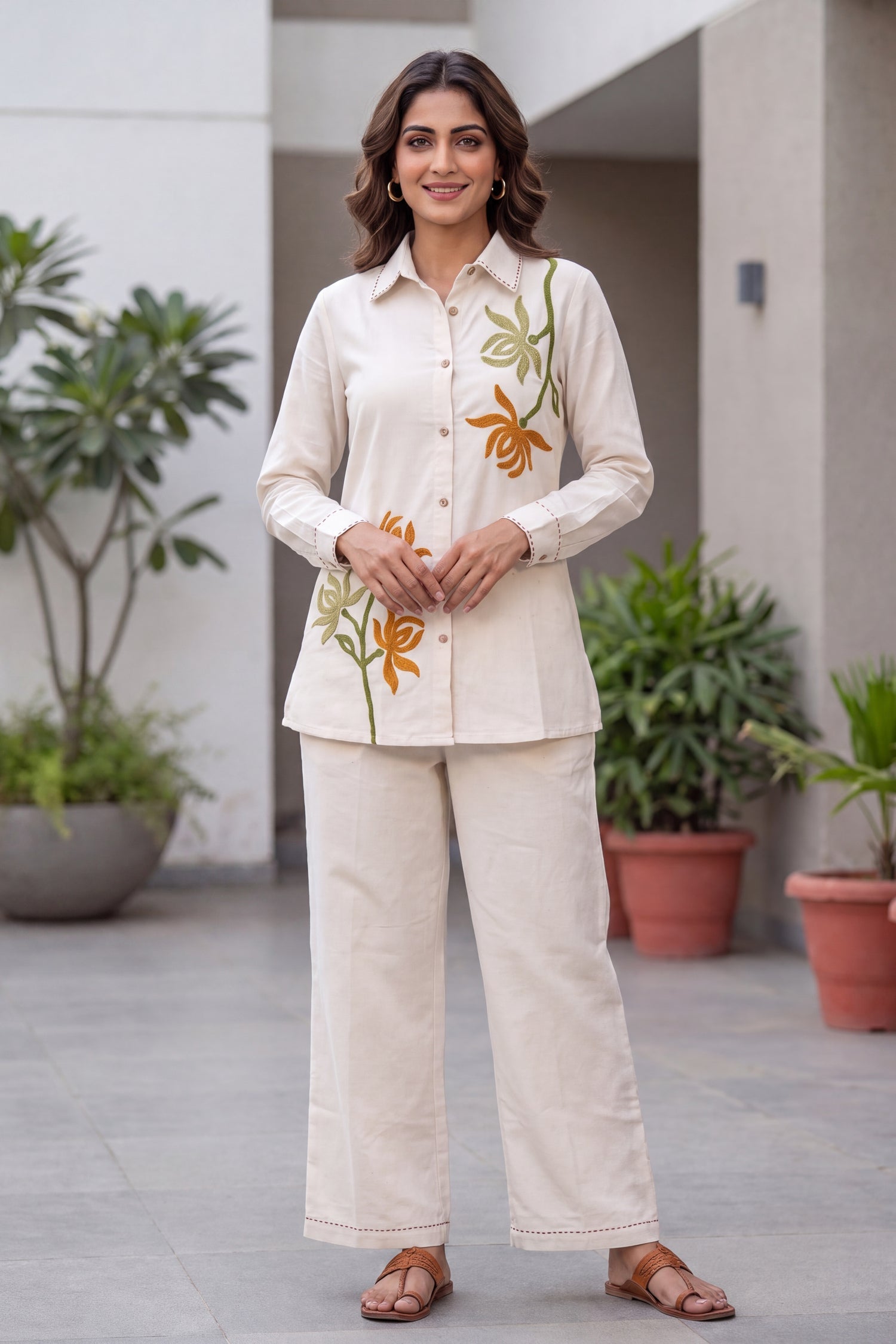 Ivory Floral Embroidered CordSet