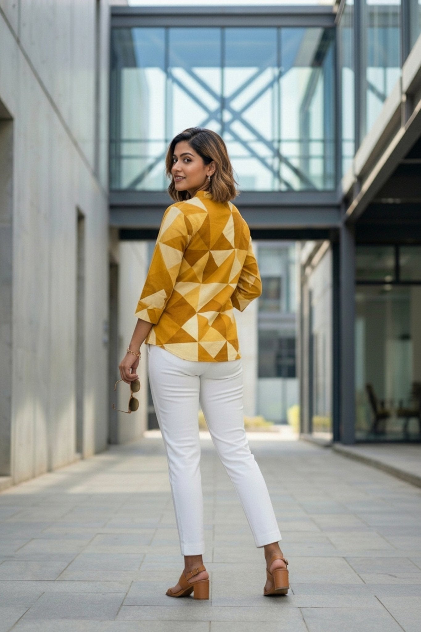 Yellow Bold Checks Cotton Short Kurti Top - Freyaa USA & Canada