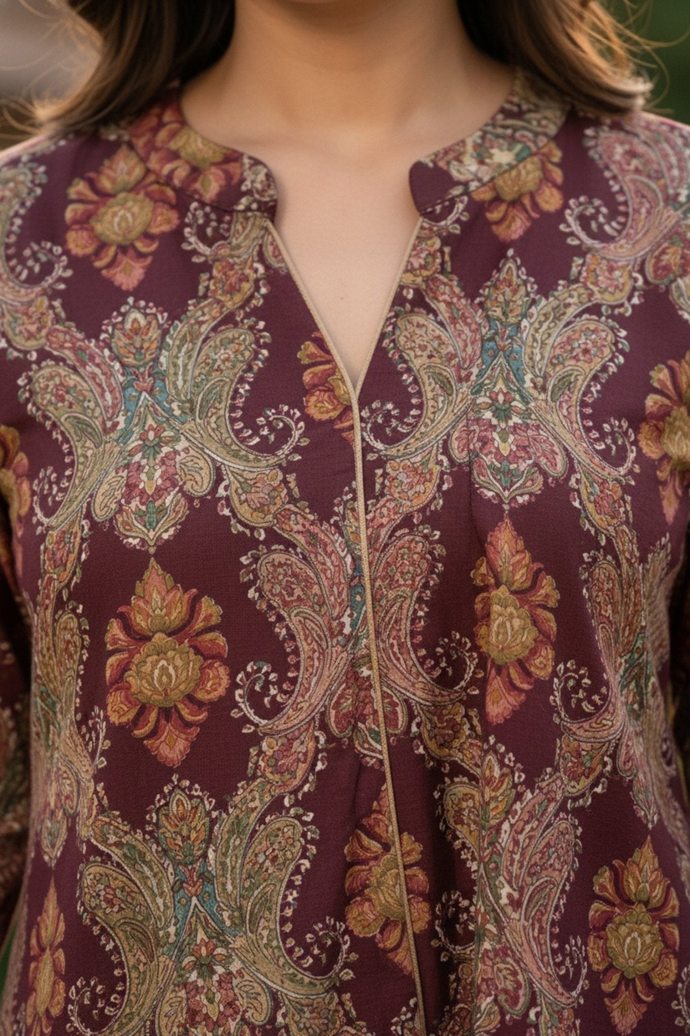 Maroon Printed Top Co-ord Set with Solid Bottom - Freyaa USA & Canada