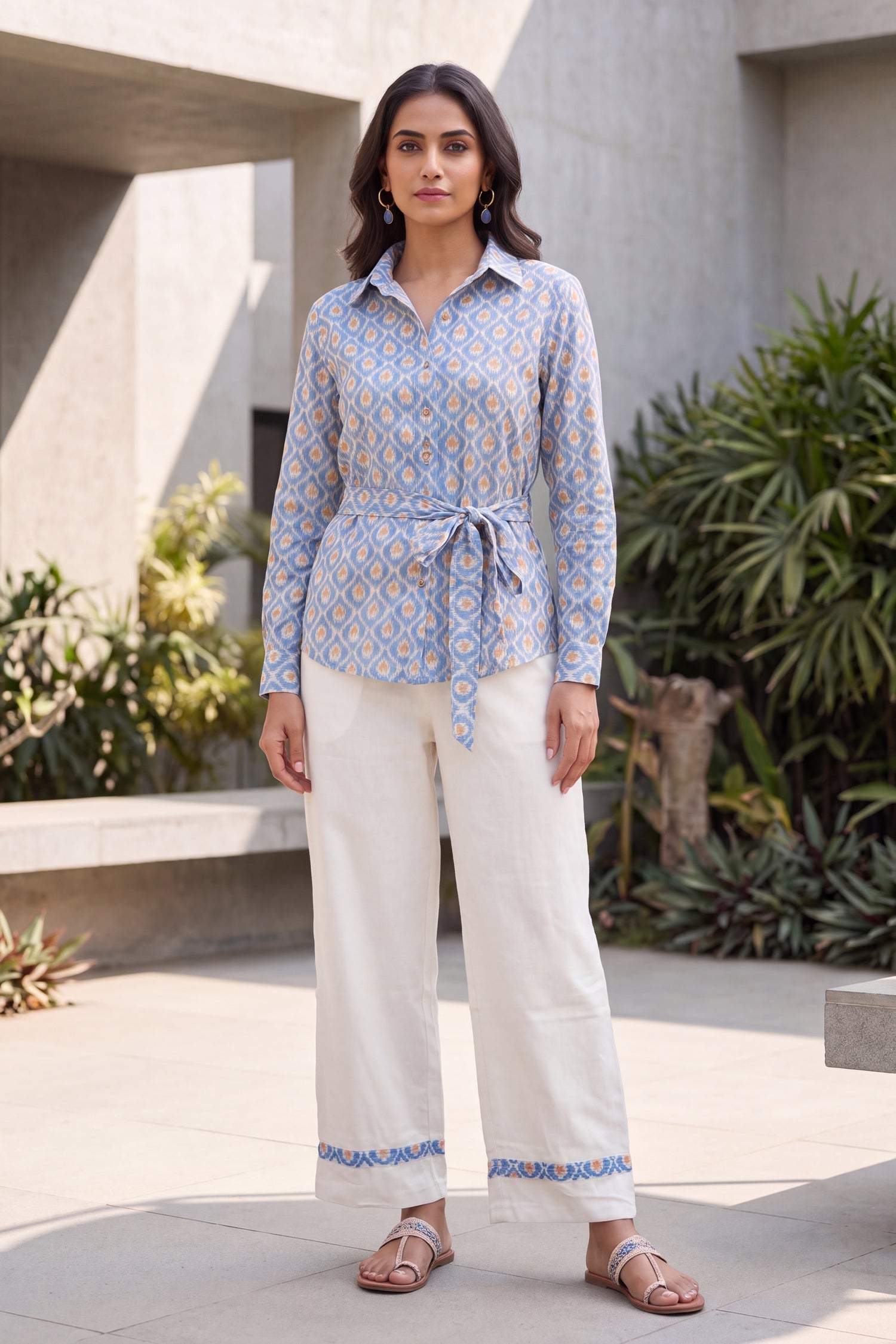 Blue Ikat Tie-Waist CordSet