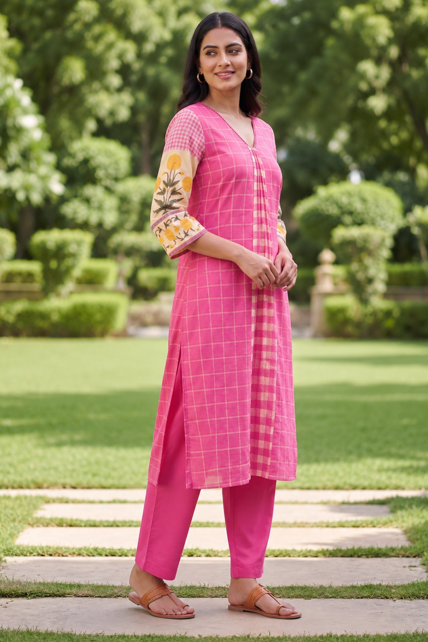 Pink Check & Floral Print CordSet