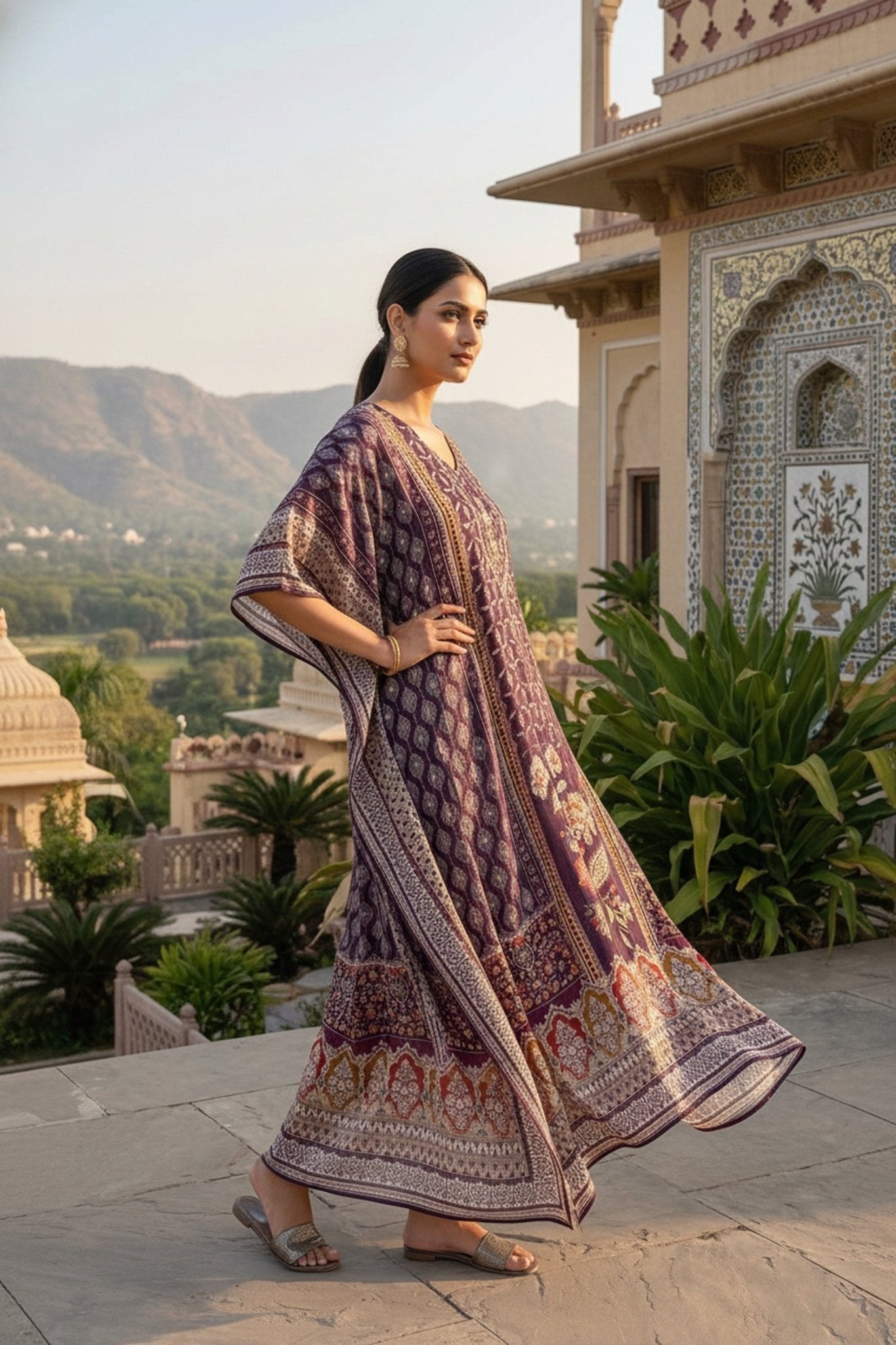 Purple Viscose Long Kaftan - Freyaa USA & Canada