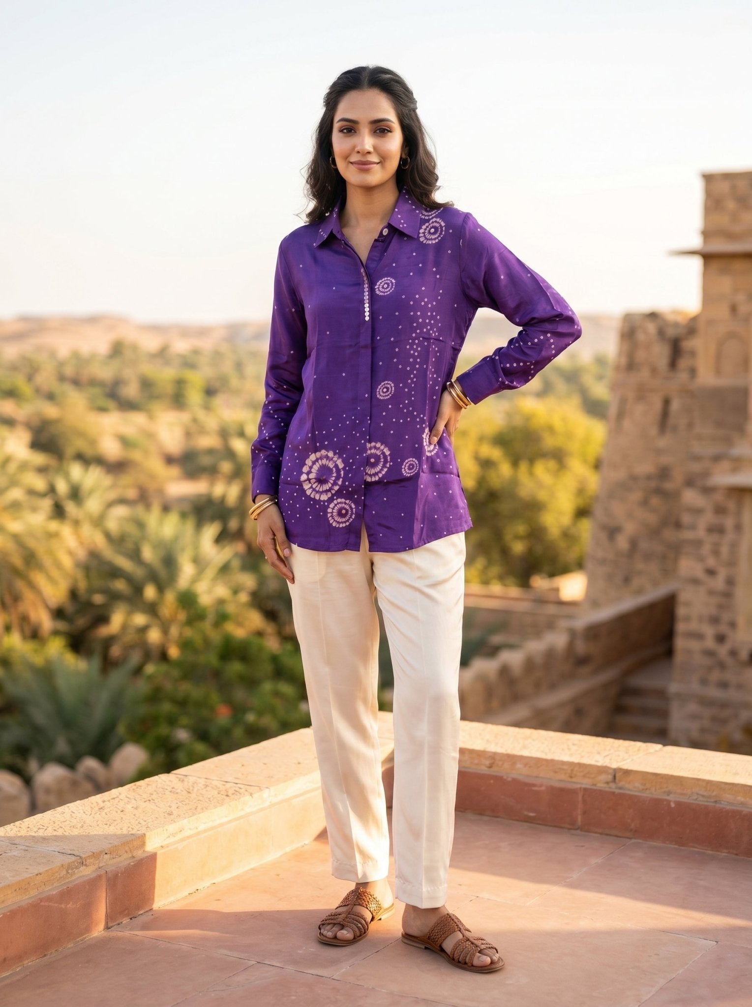 Rich Purple Crepe Relaxed Fit Shirt - Freyaa USA & Canada