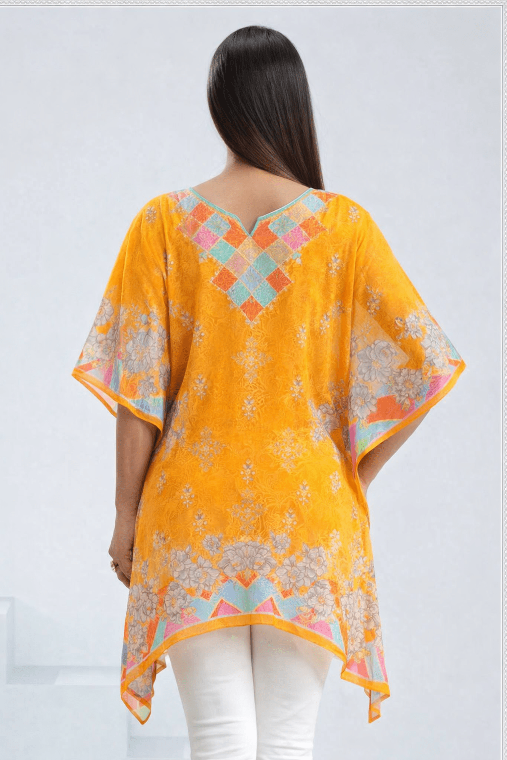 Multicolor Embroidered Short Kaftan - Freyaa USA & Canada