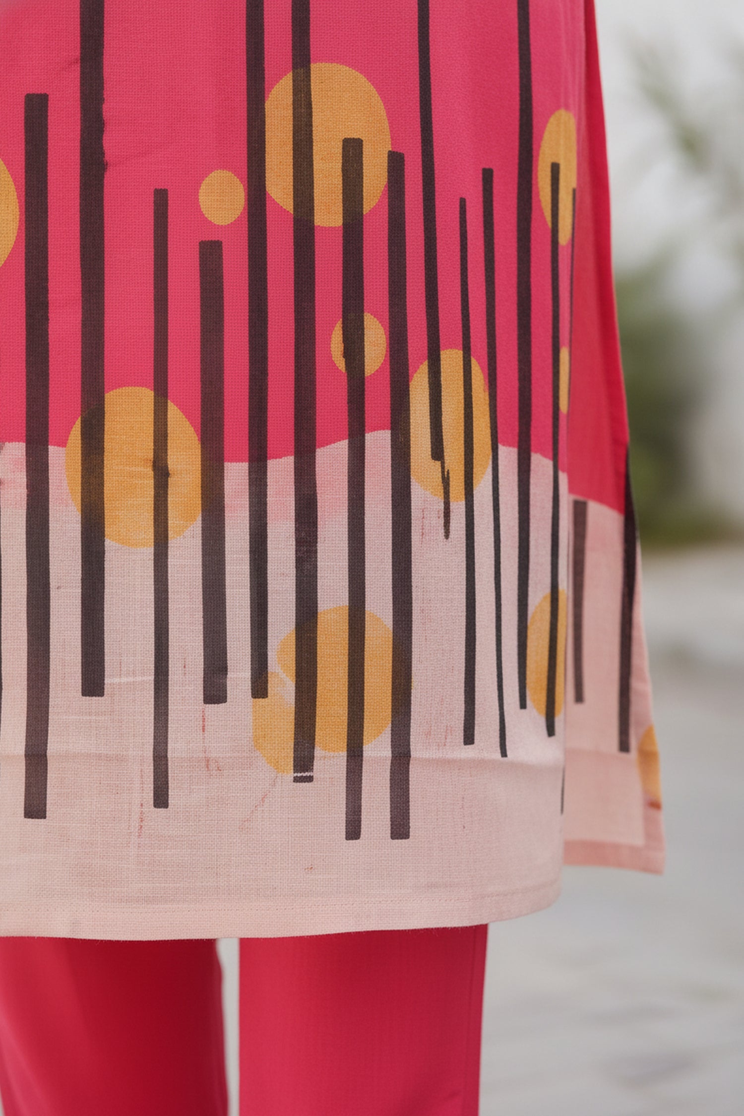 Red Abstract Color Block Printed Kurta & Pant Cotton Co-Ord Set