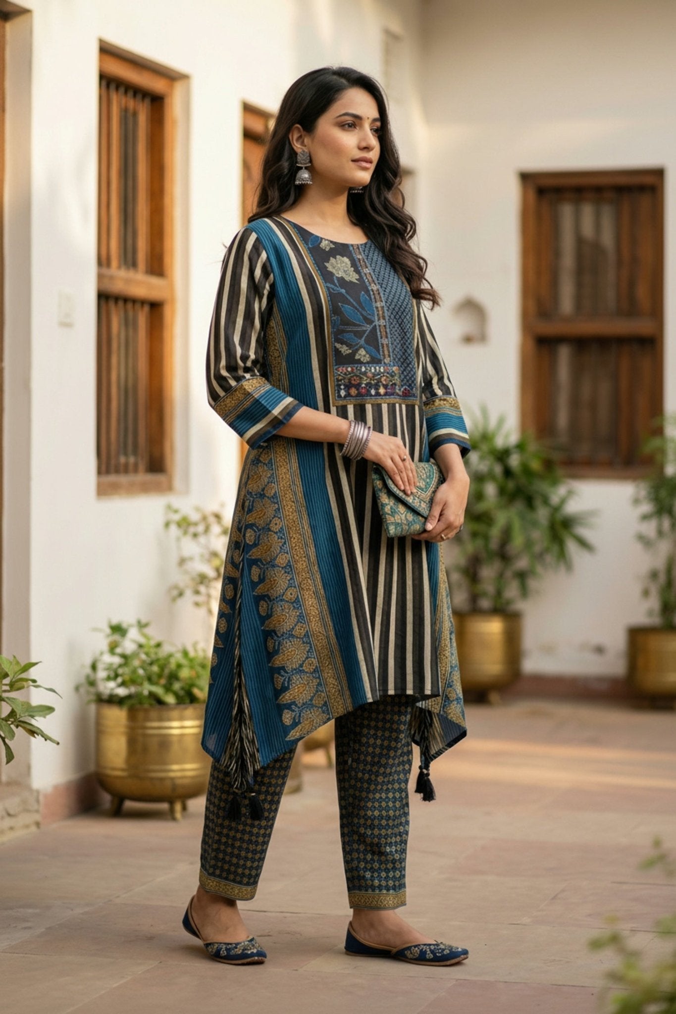 Aqua Elegance Embroidered Viscose Cord Set - Freyaa USA & Canada