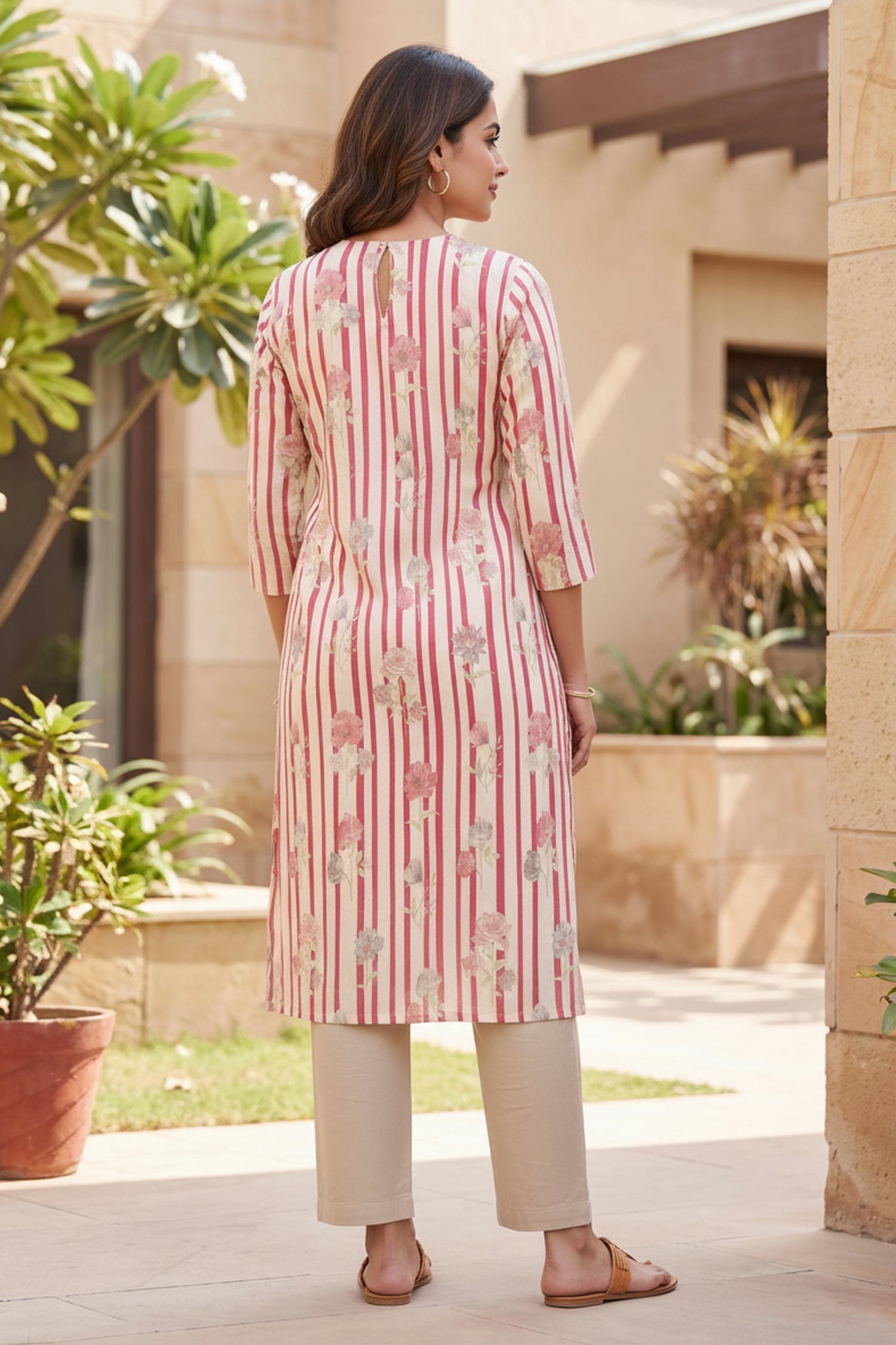 Pink & White Striped Straight Kurta Cotton Co-Ord Set