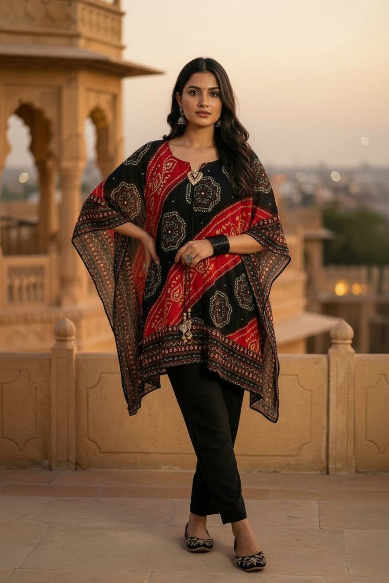 Multicolor Bold Printed Short Kaftan - Freyaa USA & Canada