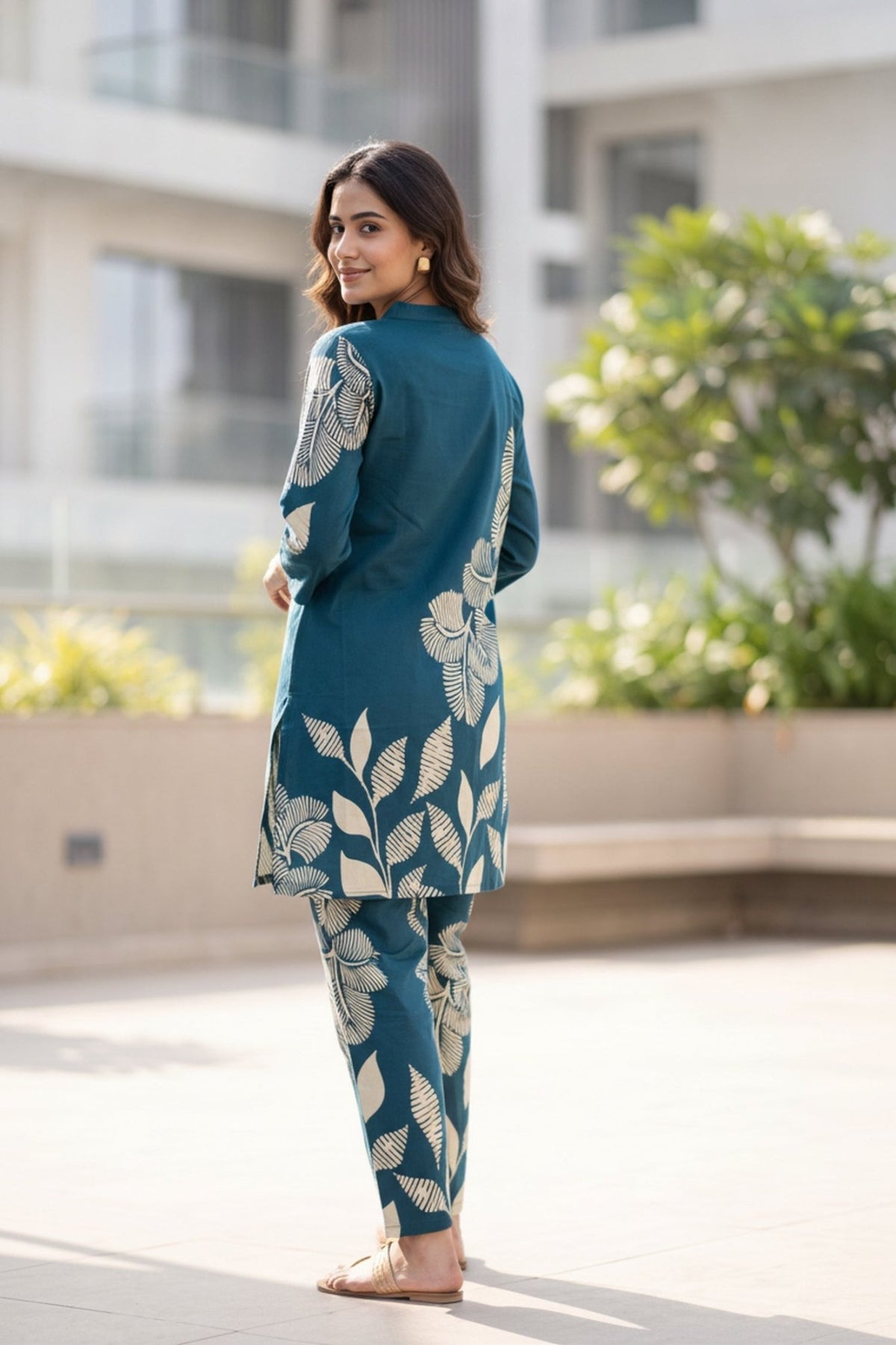 Teal Botanical Print CordSet - Freyaa
