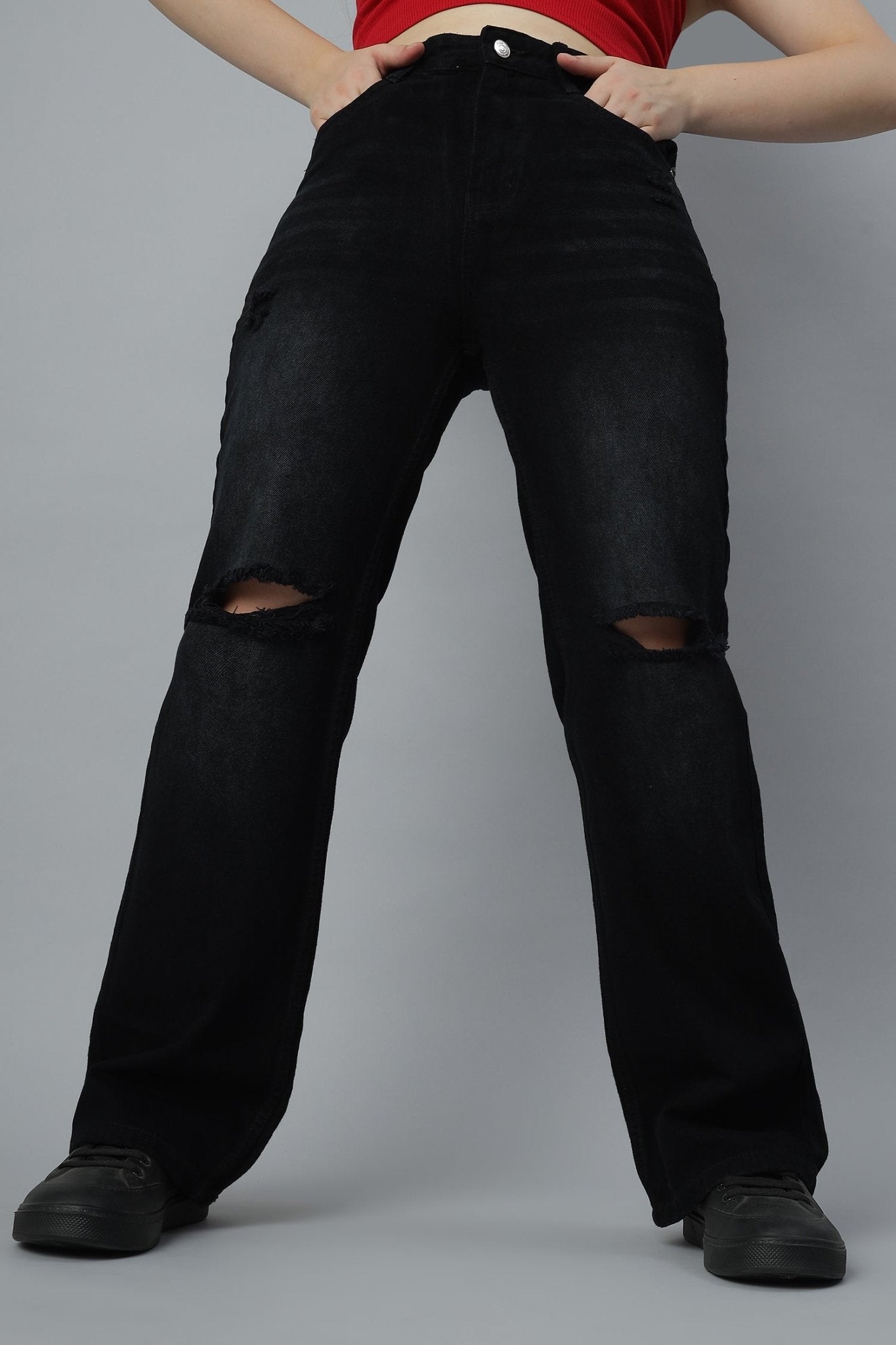 Ripped Rebel Black Jeans - Freyaa USA & Canada