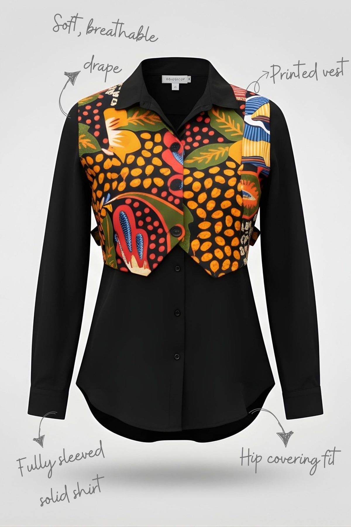 Black Shirt with Printed Cropped Jacket - Freyaa USA & Canada
